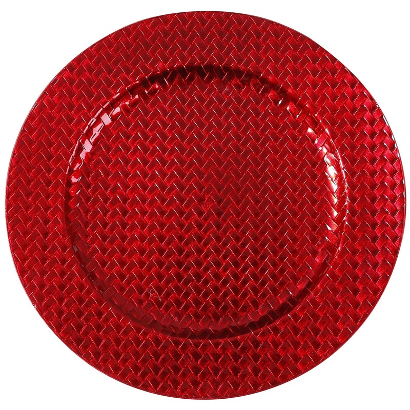 Ronde rode vlechtpatroon onderzet bord-kaarsonderzetter 33 cm