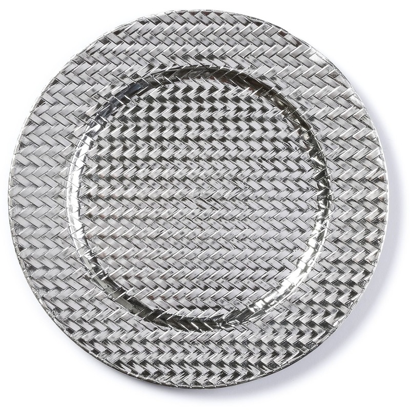 Ronde zilveren gevlochten onderzet bord-kaarsonderzetter 33 cm