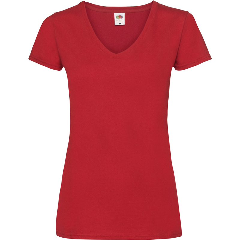 Rood katoenen dames t-shirts met V-hals kopen