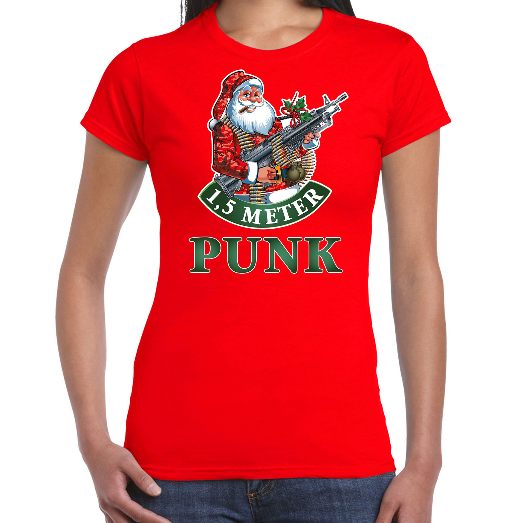 Rood Kerstshirt-Kerstkleding 1,5 meter punk voor dames