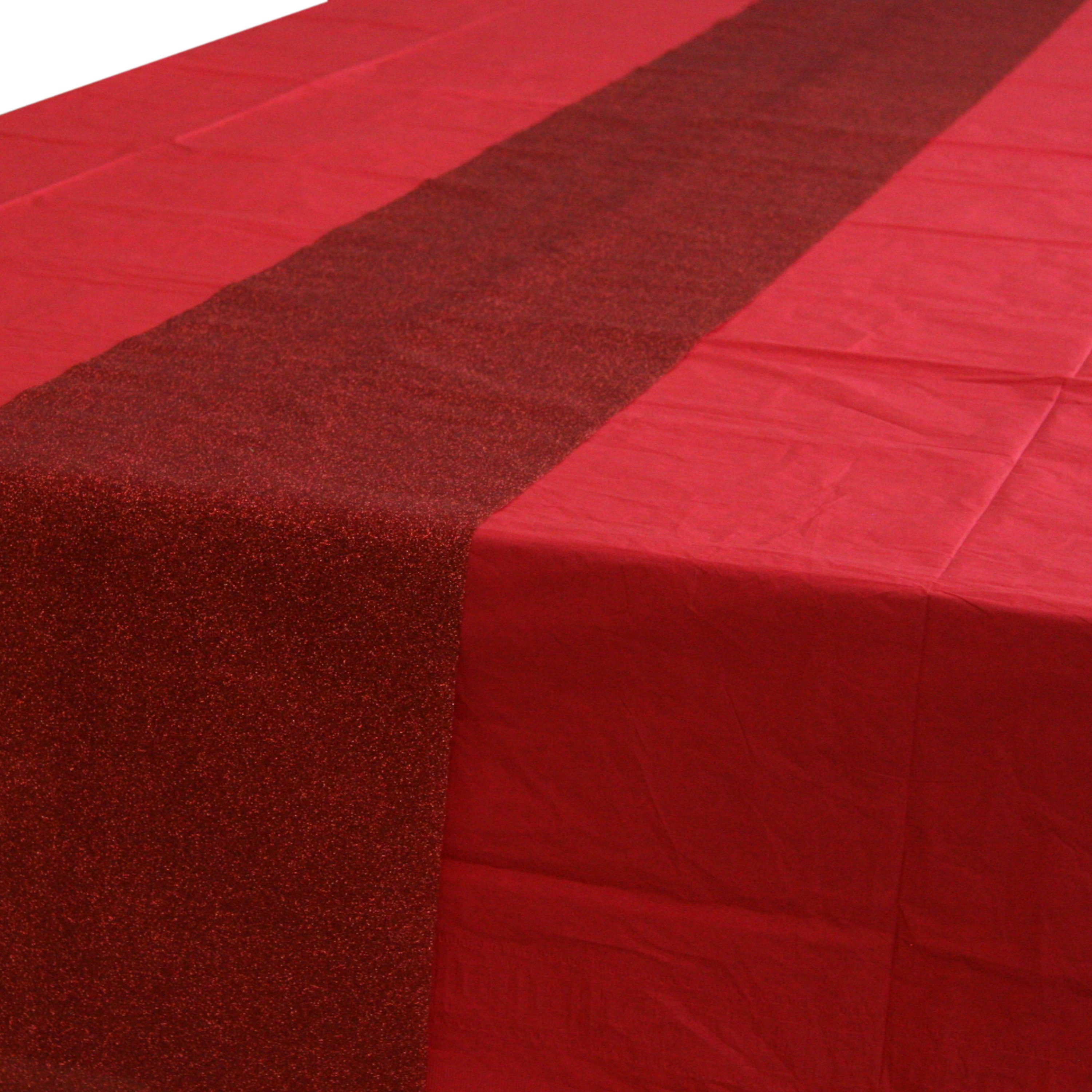 Rood tafelkleed 274 x 137 cm met rode tafelloper met glitters voor de kersttafel
