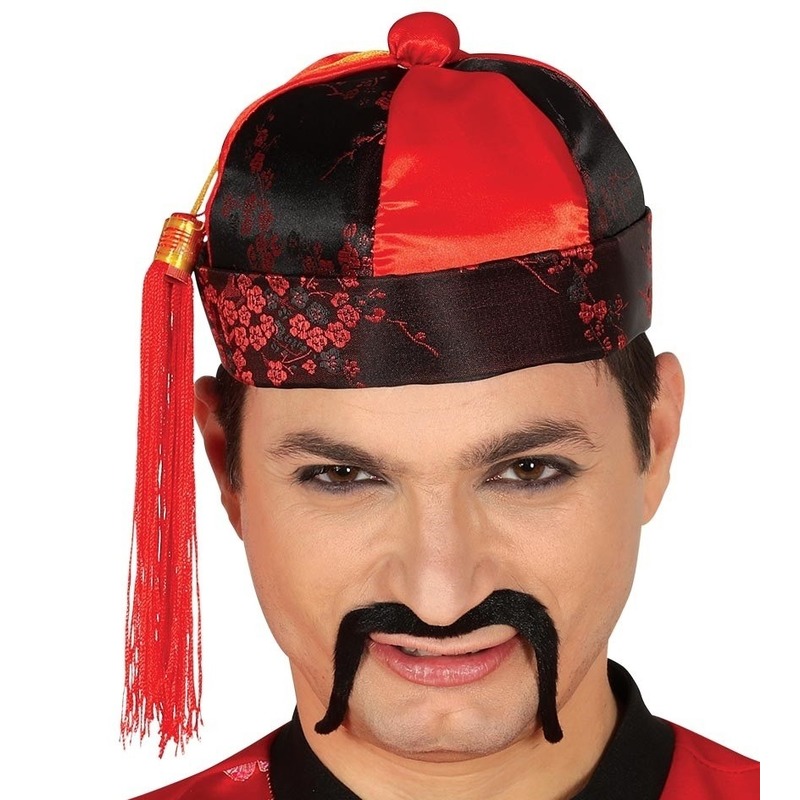 Rood-zwart Chinees-Mandarin verkleed hoedje