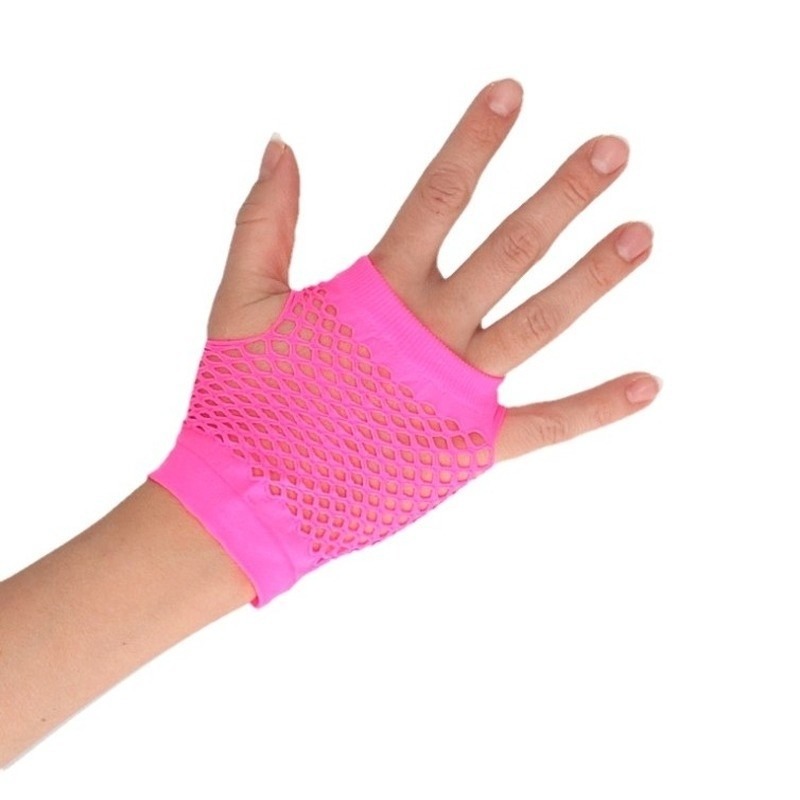 Roze rocker-punker verkleed handschoenen met gaatjes voor dames-heren