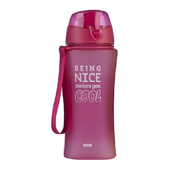Roze sportfles-sportbeker met sportdop 480 ml Being nice makes you cool