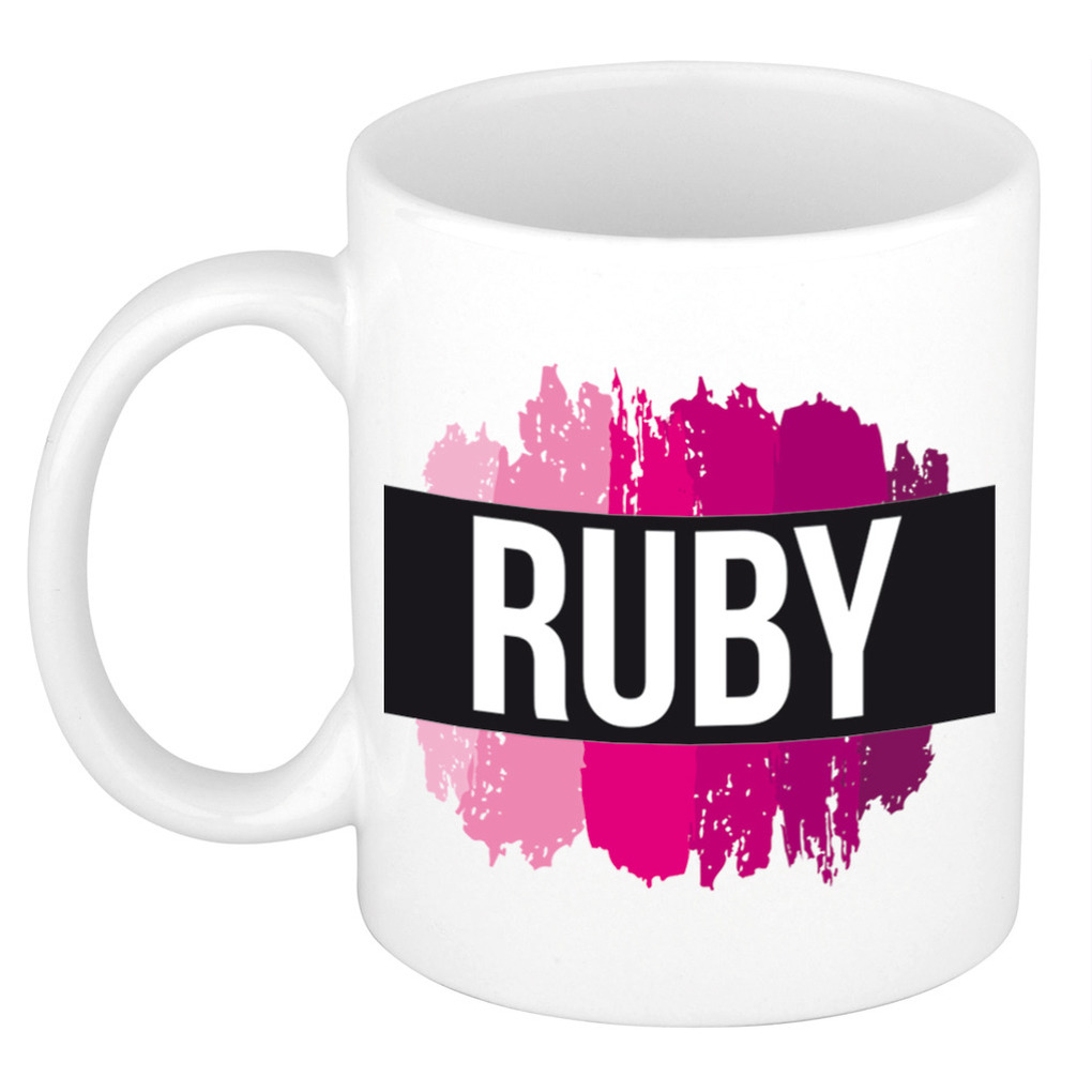 Ruby naam-voornaam kado beker-mok roze verfstrepen Gepersonaliseerde mok met naam