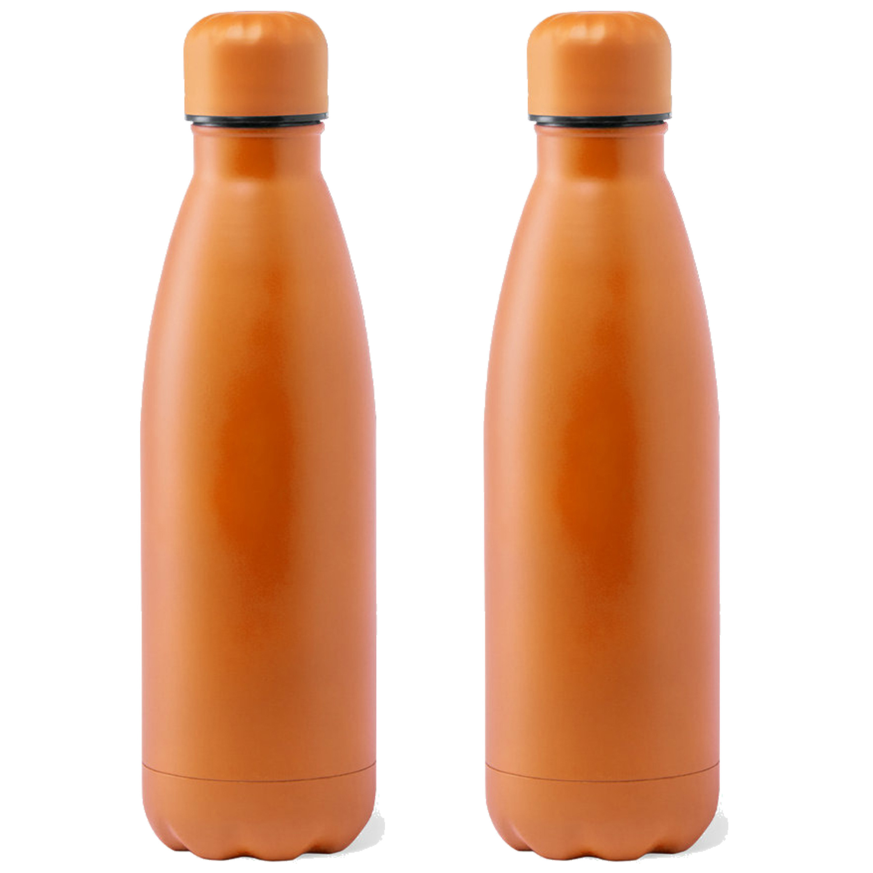 RVS waterfles-drinkfles 2x oranje kleur met schroefdop 790 ml