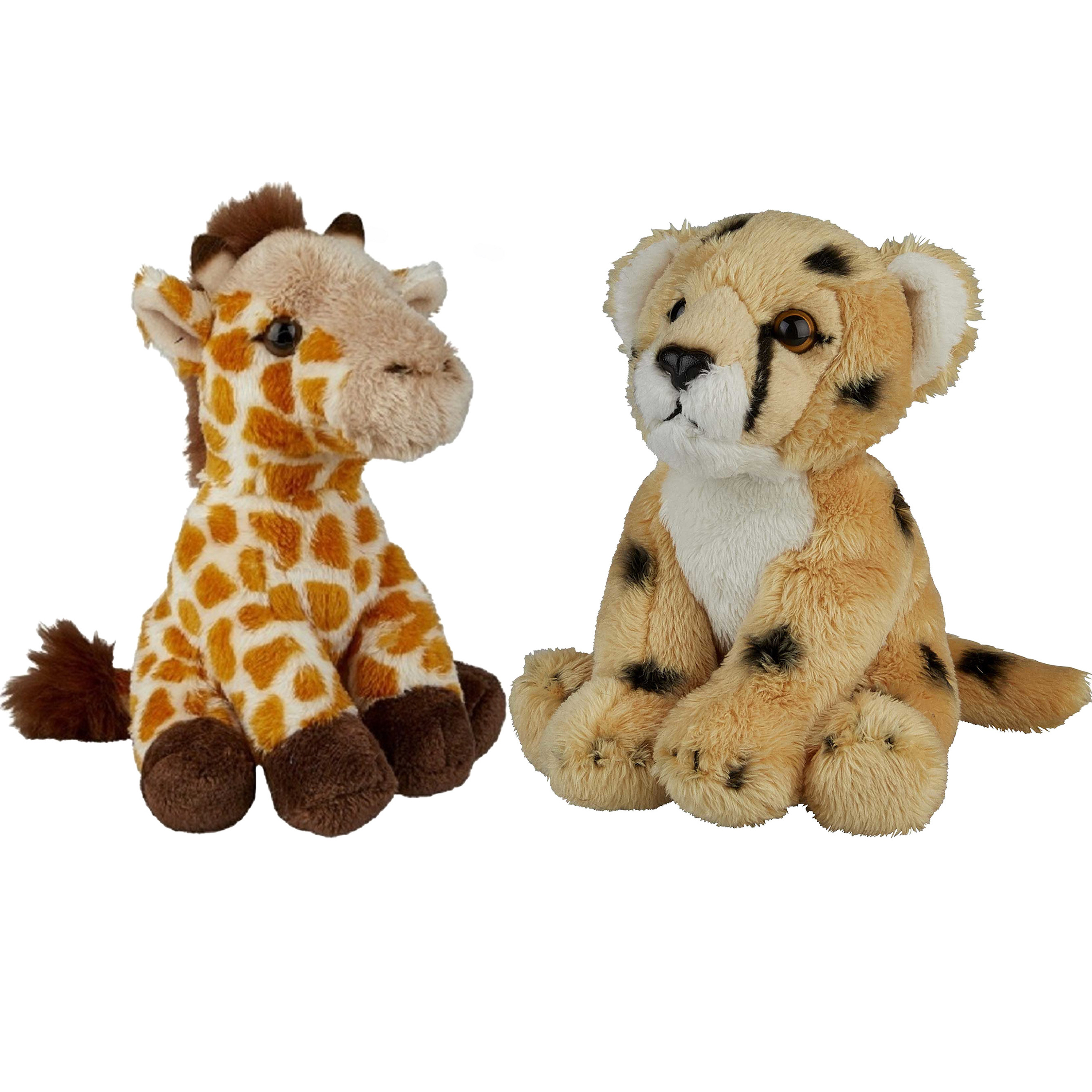 Safari dieren serie pluche knuffels 2x stuks Cheetah en Giraffe van 15 cm