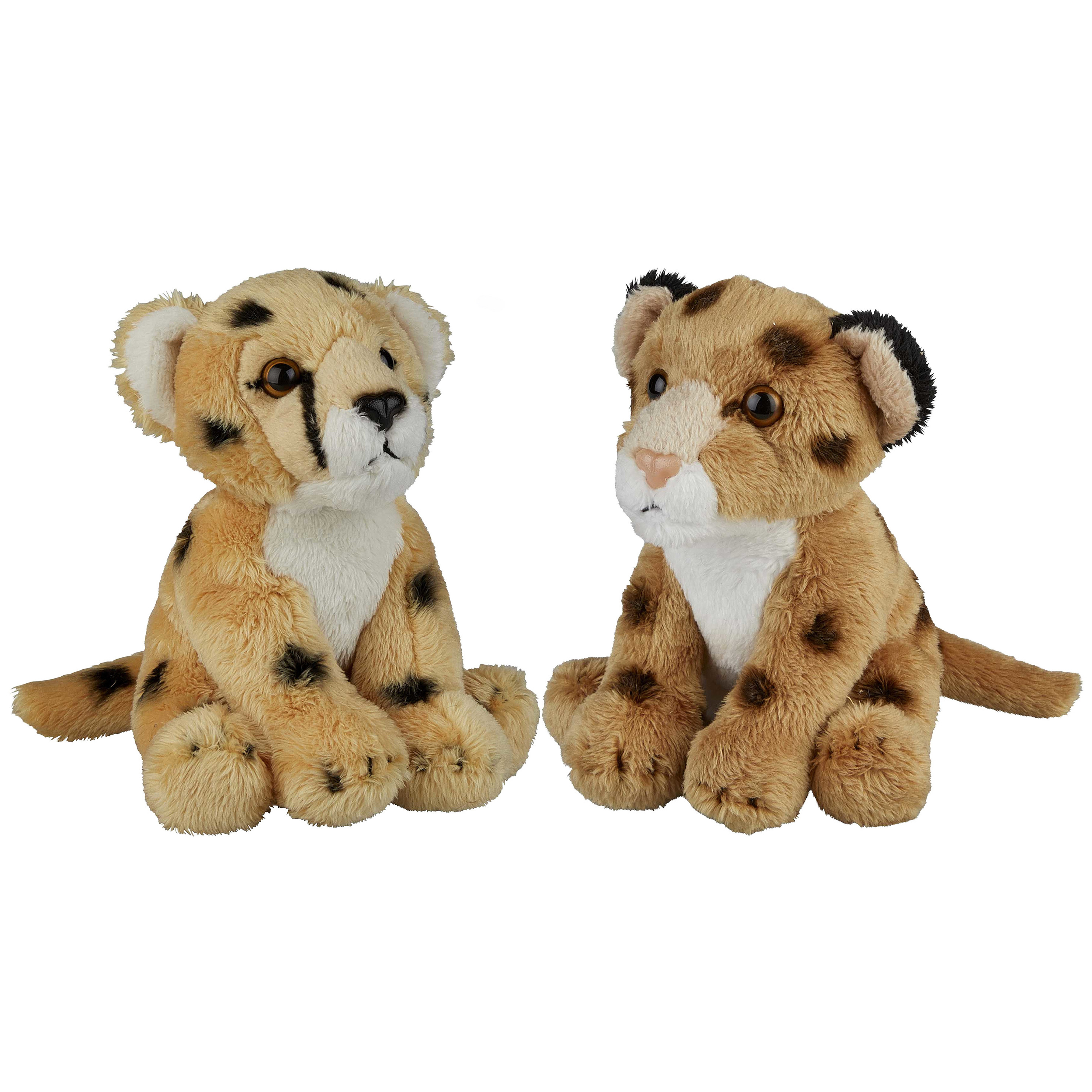 Safari dieren serie pluche knuffels 2x stuks Cheetah en Luipaard van 15 cm