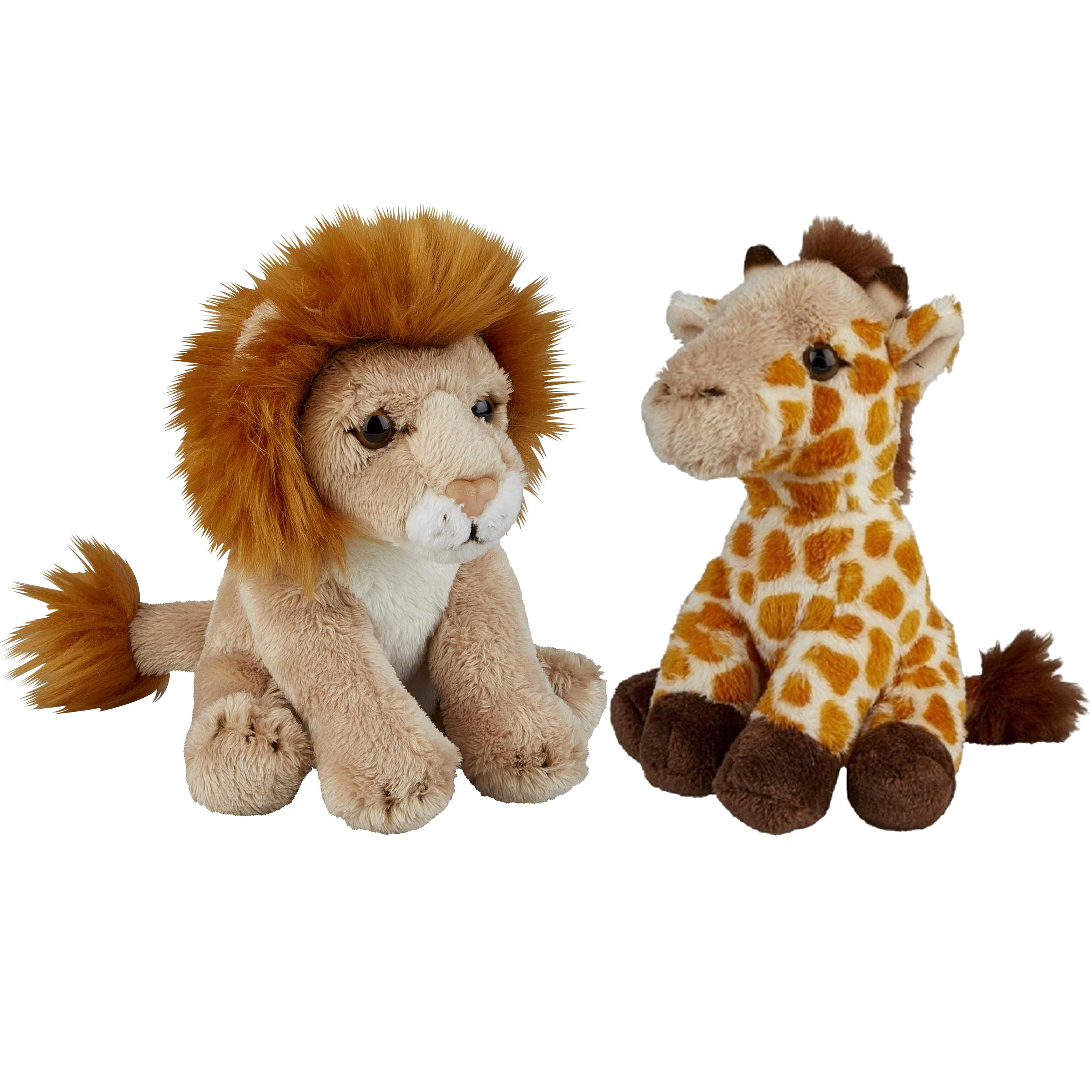 Safari dieren serie pluche knuffels 2x stuks Giraffe en Leeuw van 15 cm