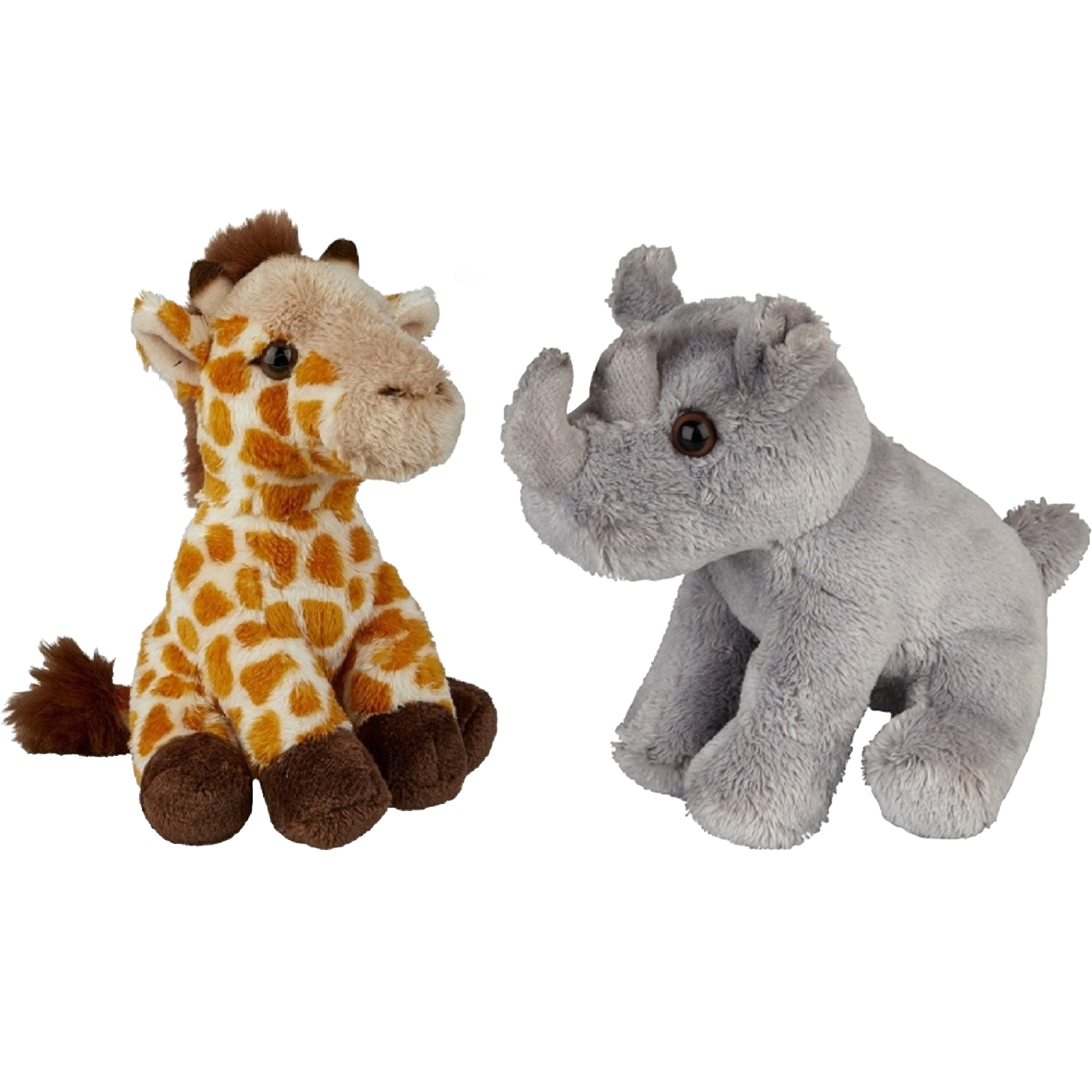 Safari dieren serie pluche knuffels 2x stuks Neushoorn en Giraffe van 15 cm
