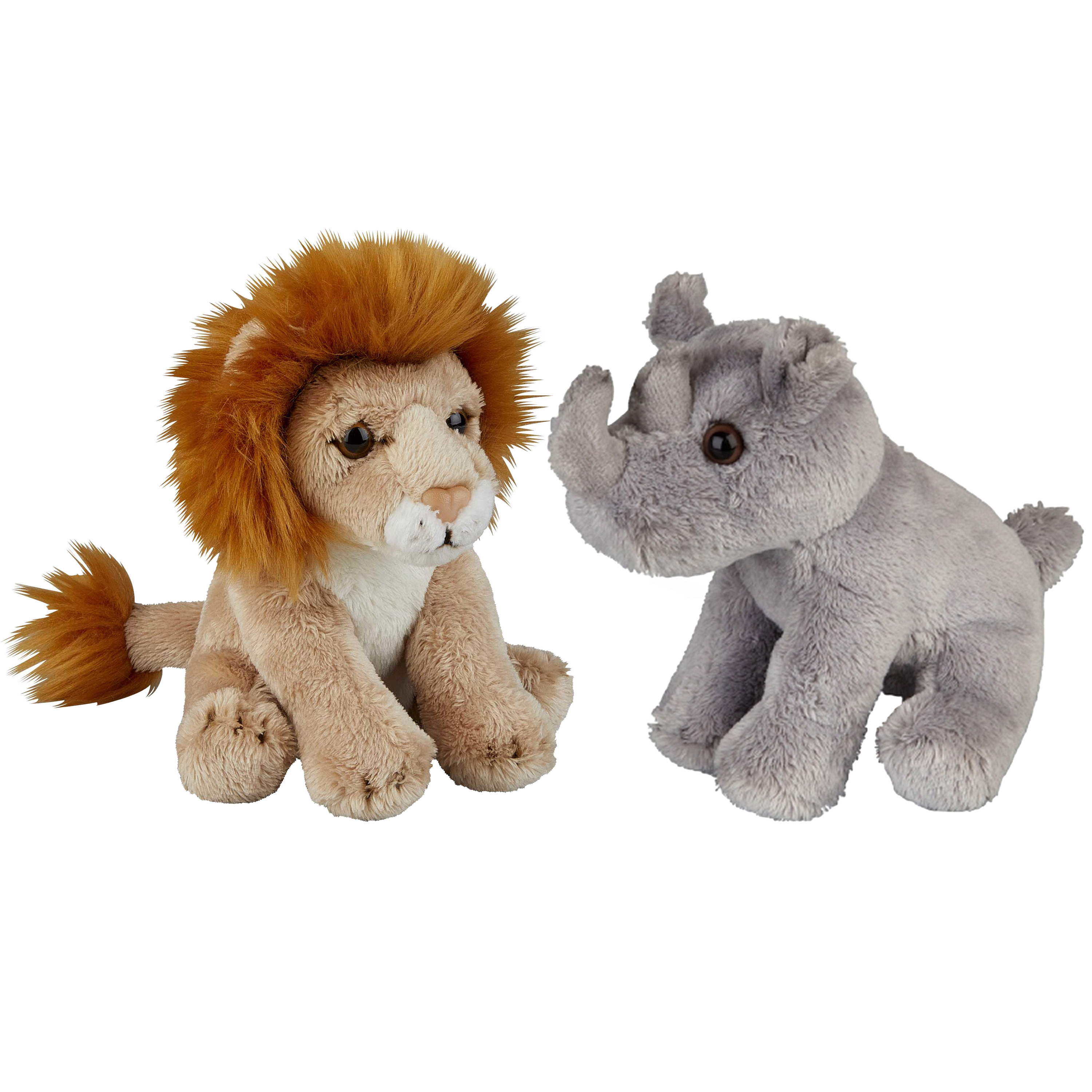 Safari dieren serie pluche knuffels 2x stuks Neushoorn en Leeuw van 15 cm