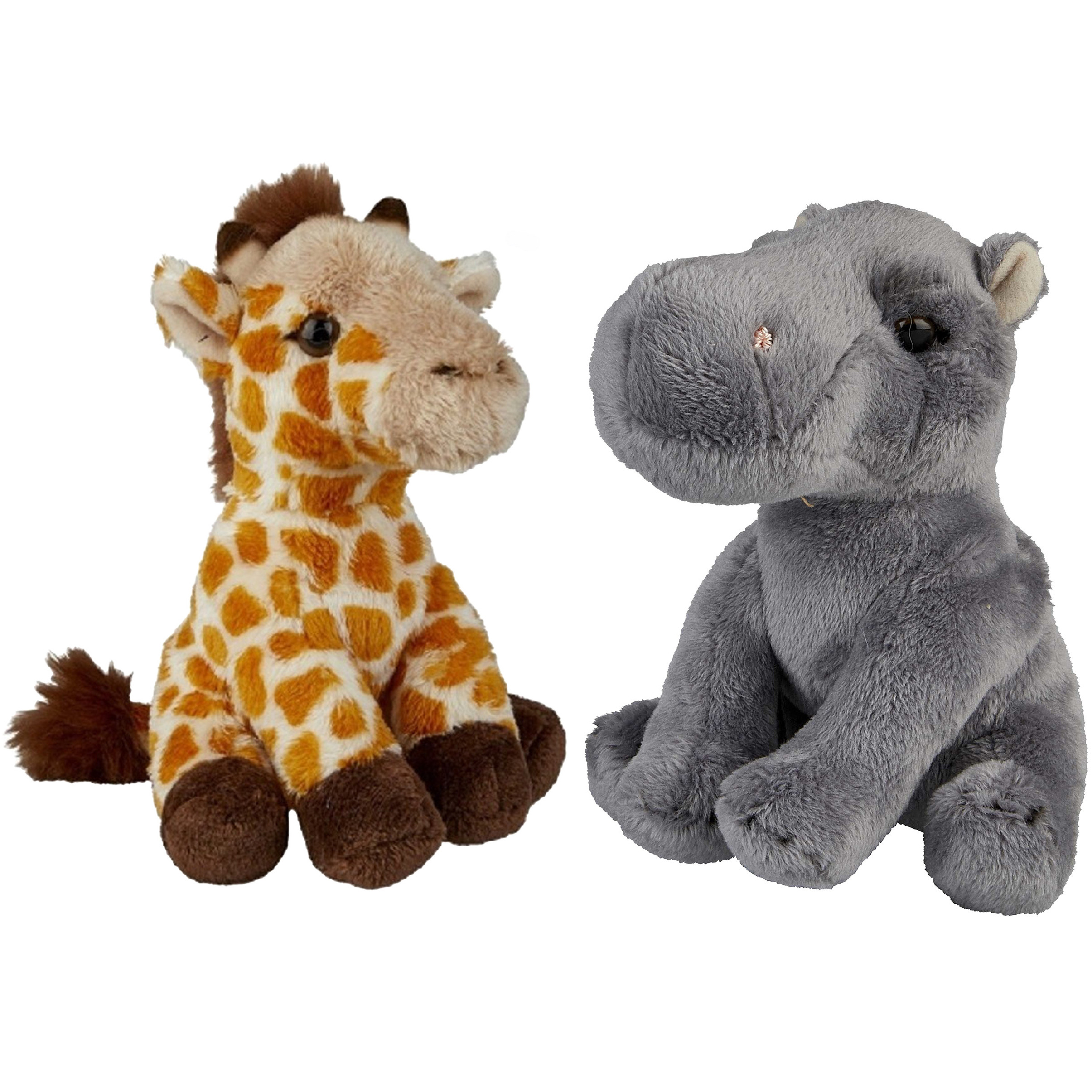 Safari dieren serie pluche knuffels 2x stuks Nijlpaard en Giraffe van 15 cm