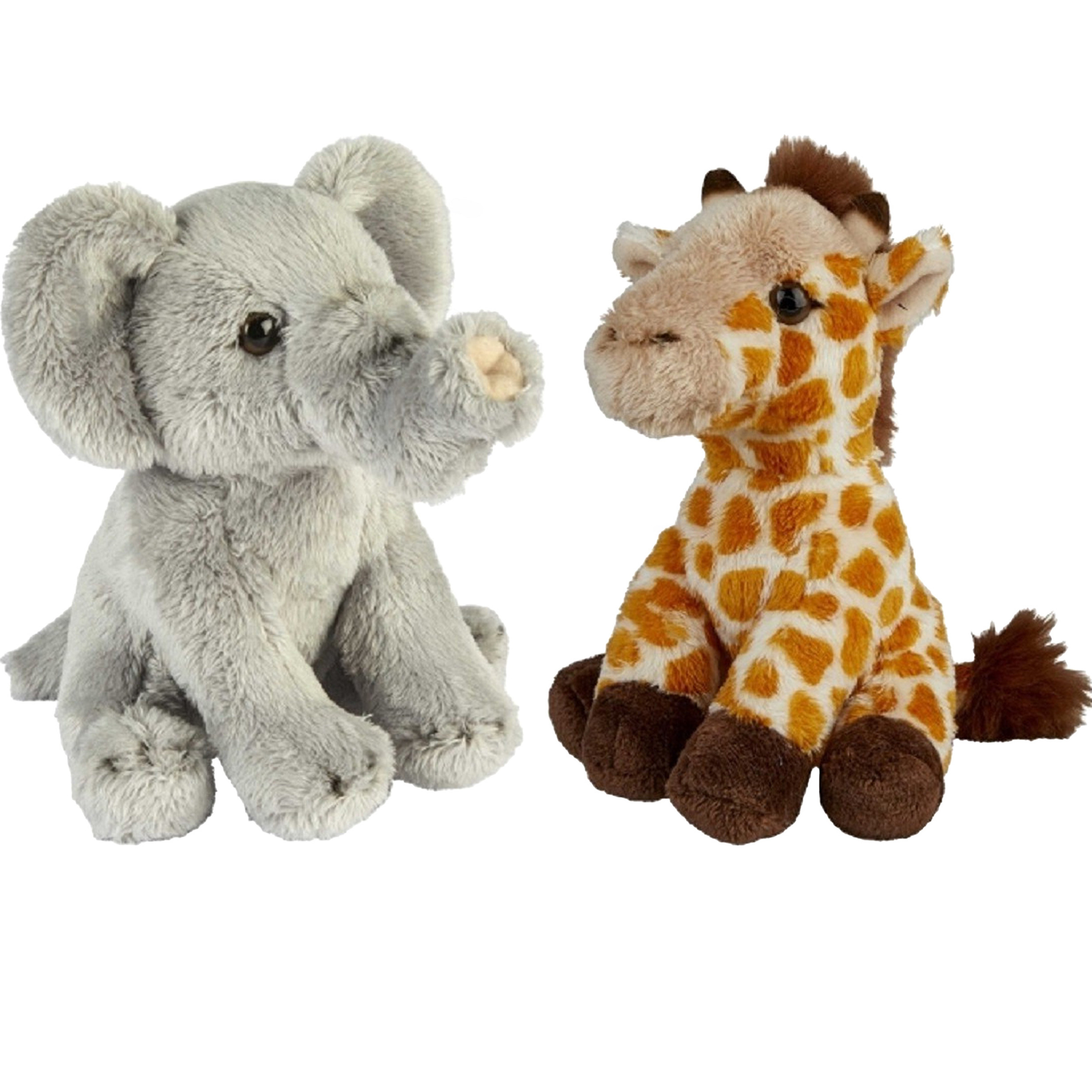 Safari dieren serie pluche knuffels 2x stuks Olifant en Giraffe van 15 cm