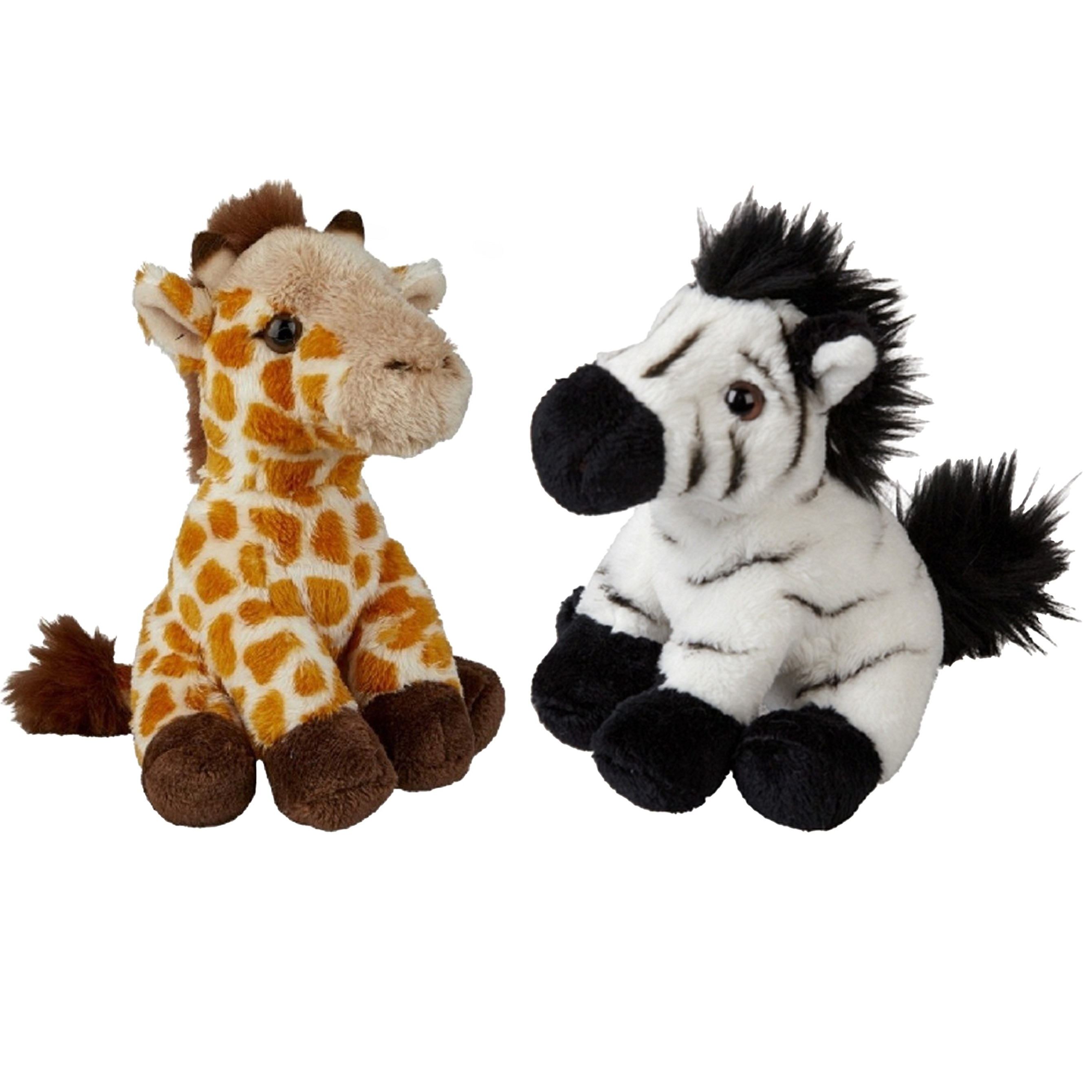 Safari dieren serie pluche knuffels 2x stuks Zebra en Giraffe van 15 cm