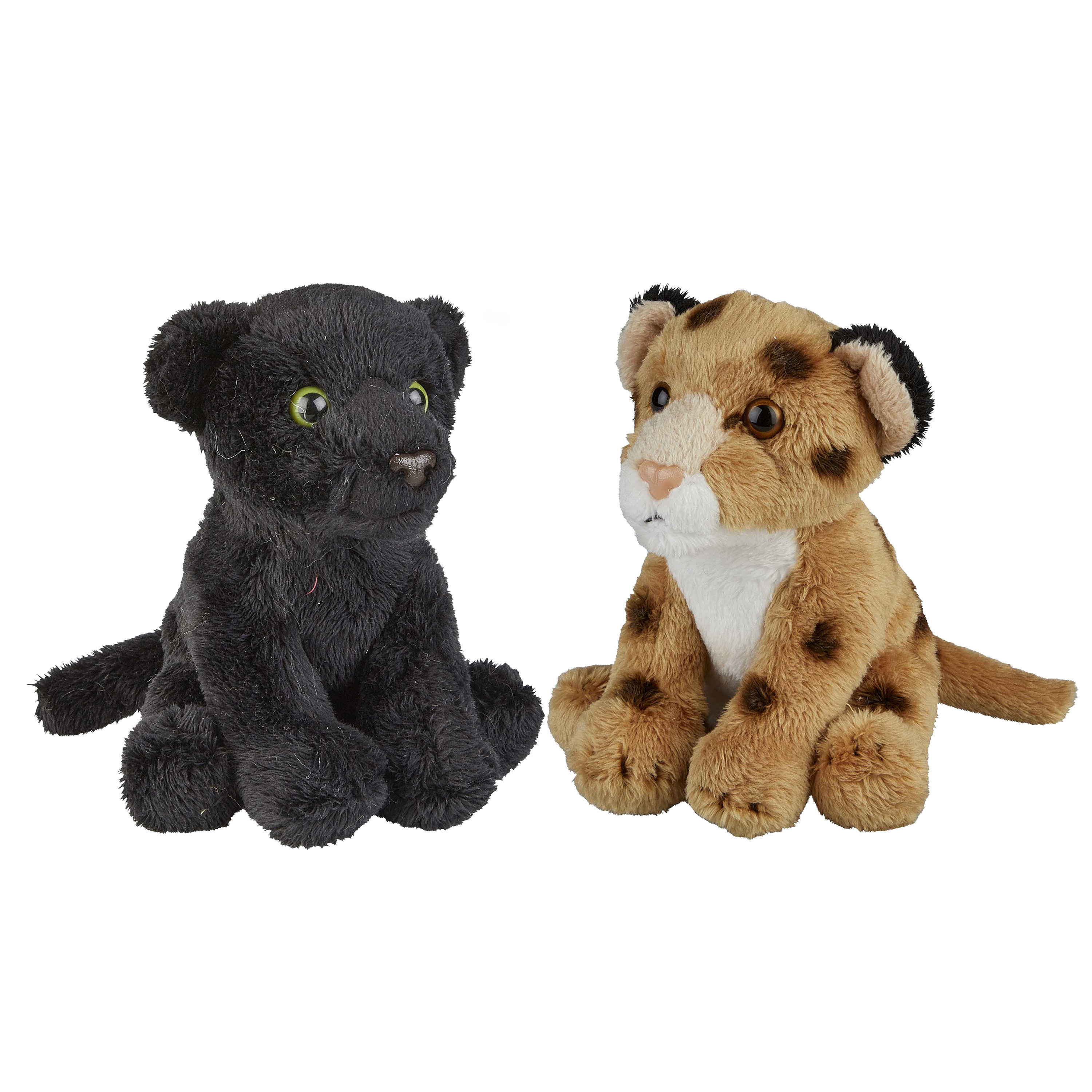 Safari dieren serie pluche knuffels 2x stuks Zwarte Panter en Luipaard van 15 cm