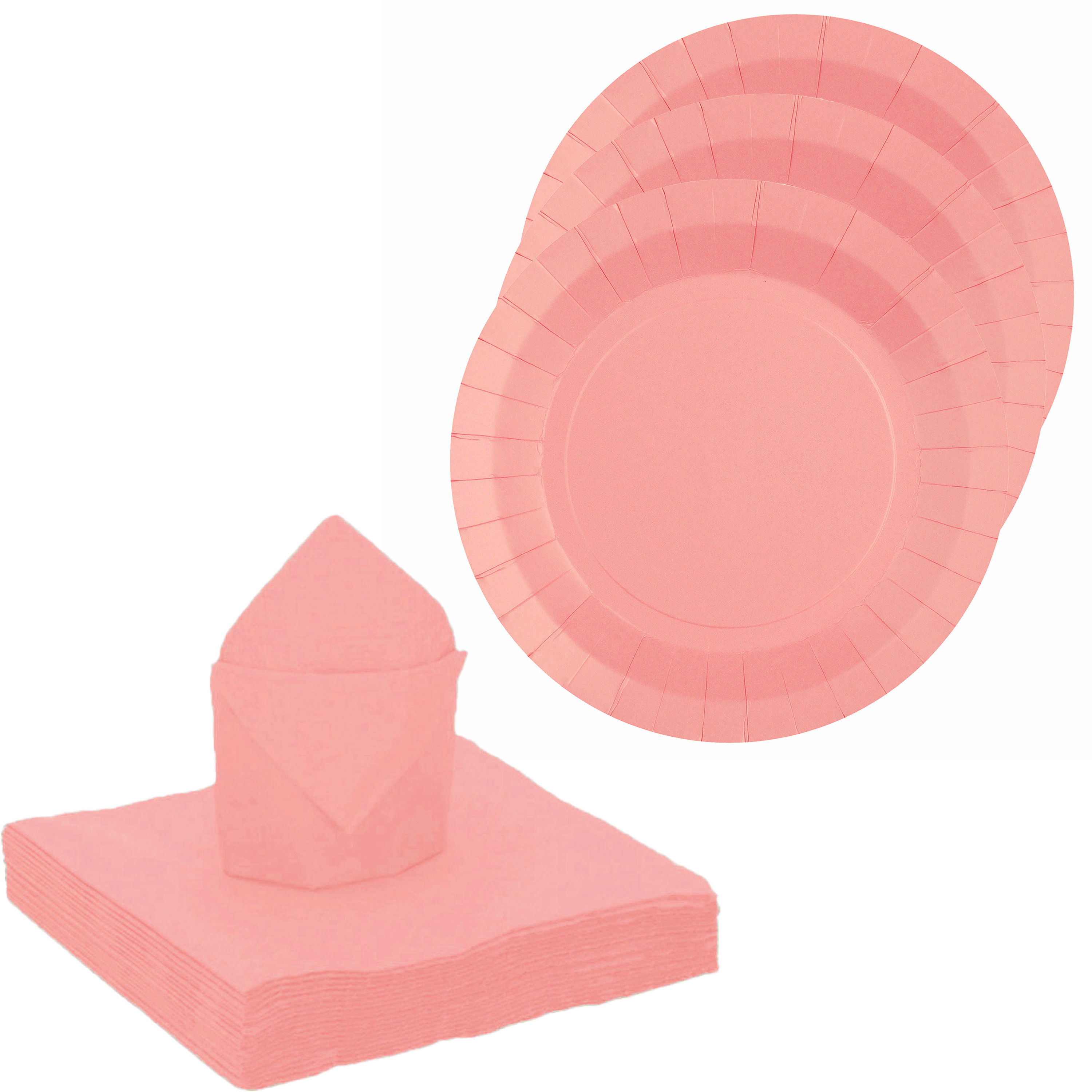 Santex 20x taart-gebak bordjes-25x servetten roze