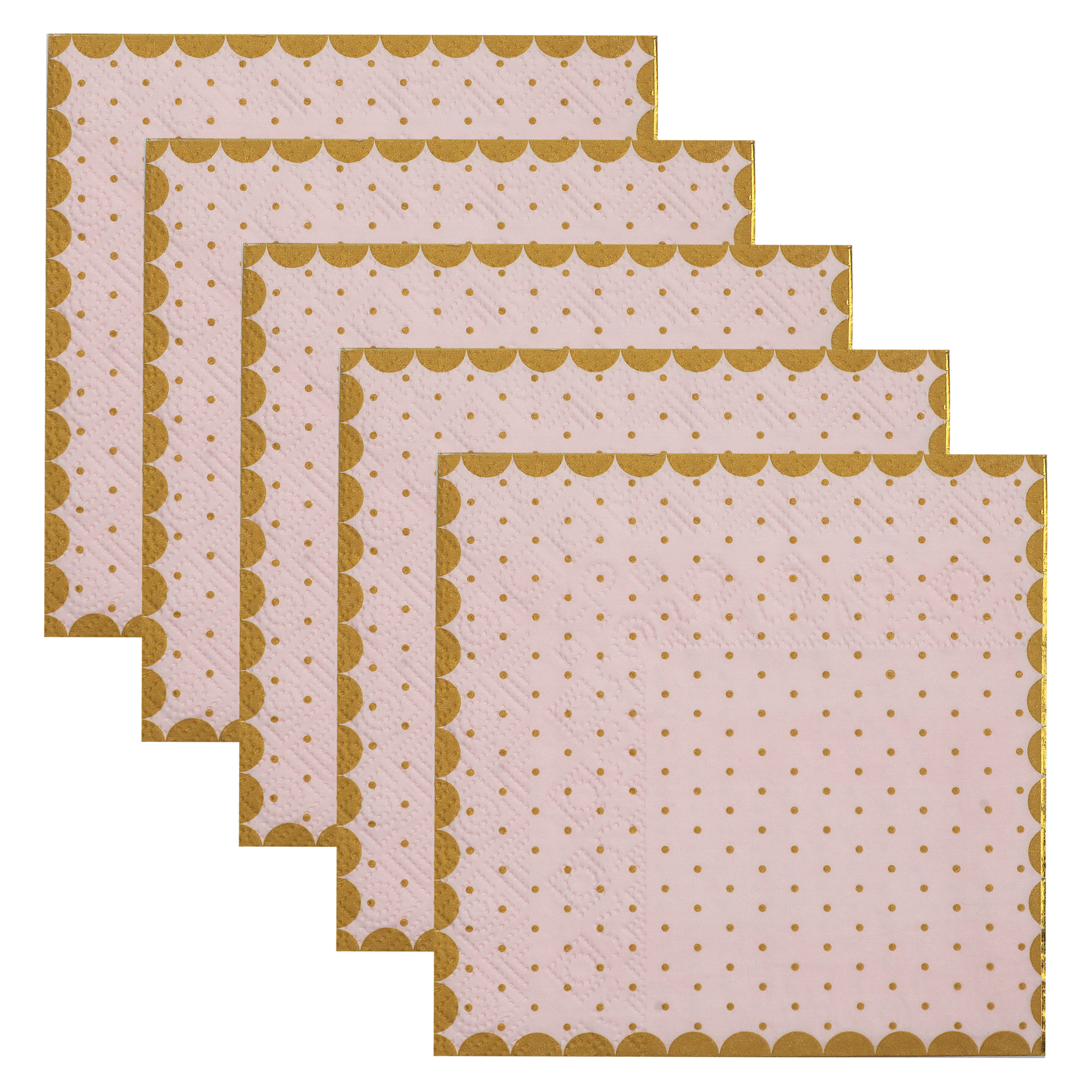 Santex feest servetten stippen 100x stuks 25 x 25 cm papier roze-goud