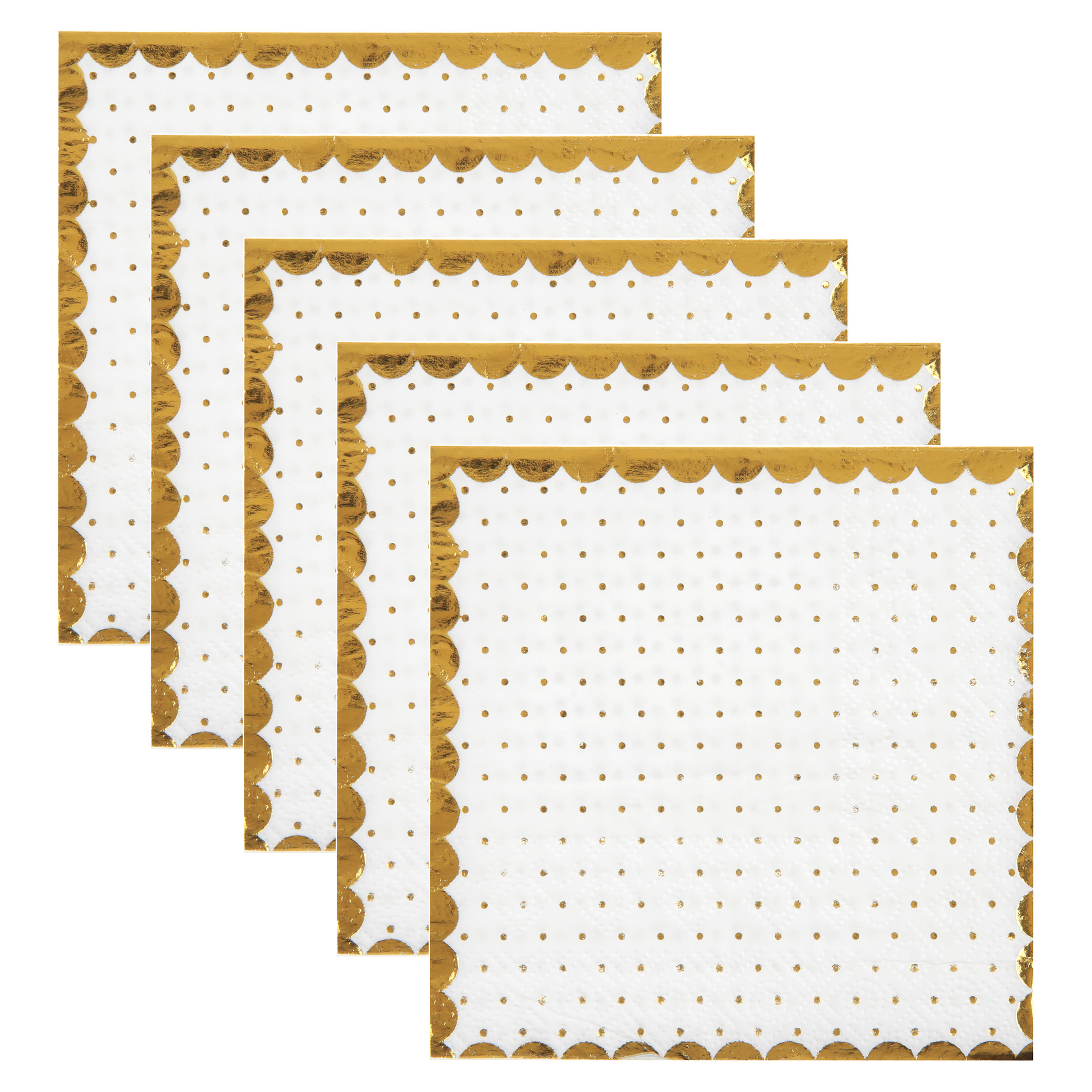 Santex feest servetten - stippen - 100x stuks - 25 x 25 cm - papier - wit/goud