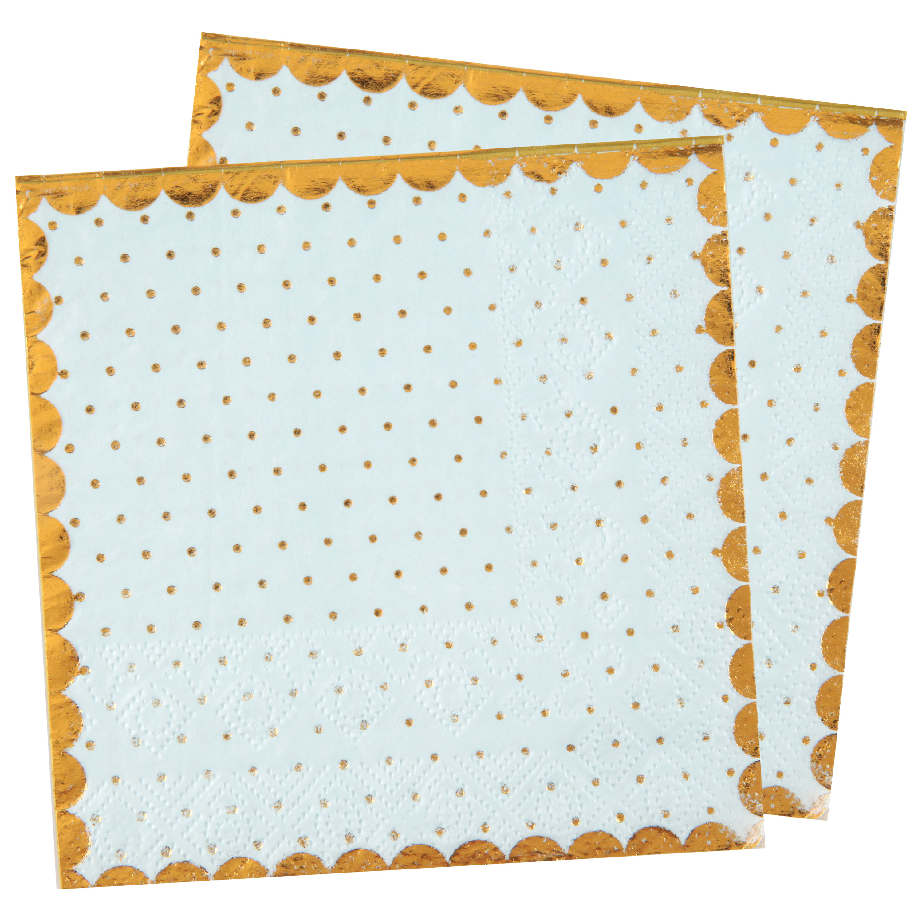 Santex feest servetten - stippen - 40x stuks - 25 x 25 cm - papier - blauw/goud