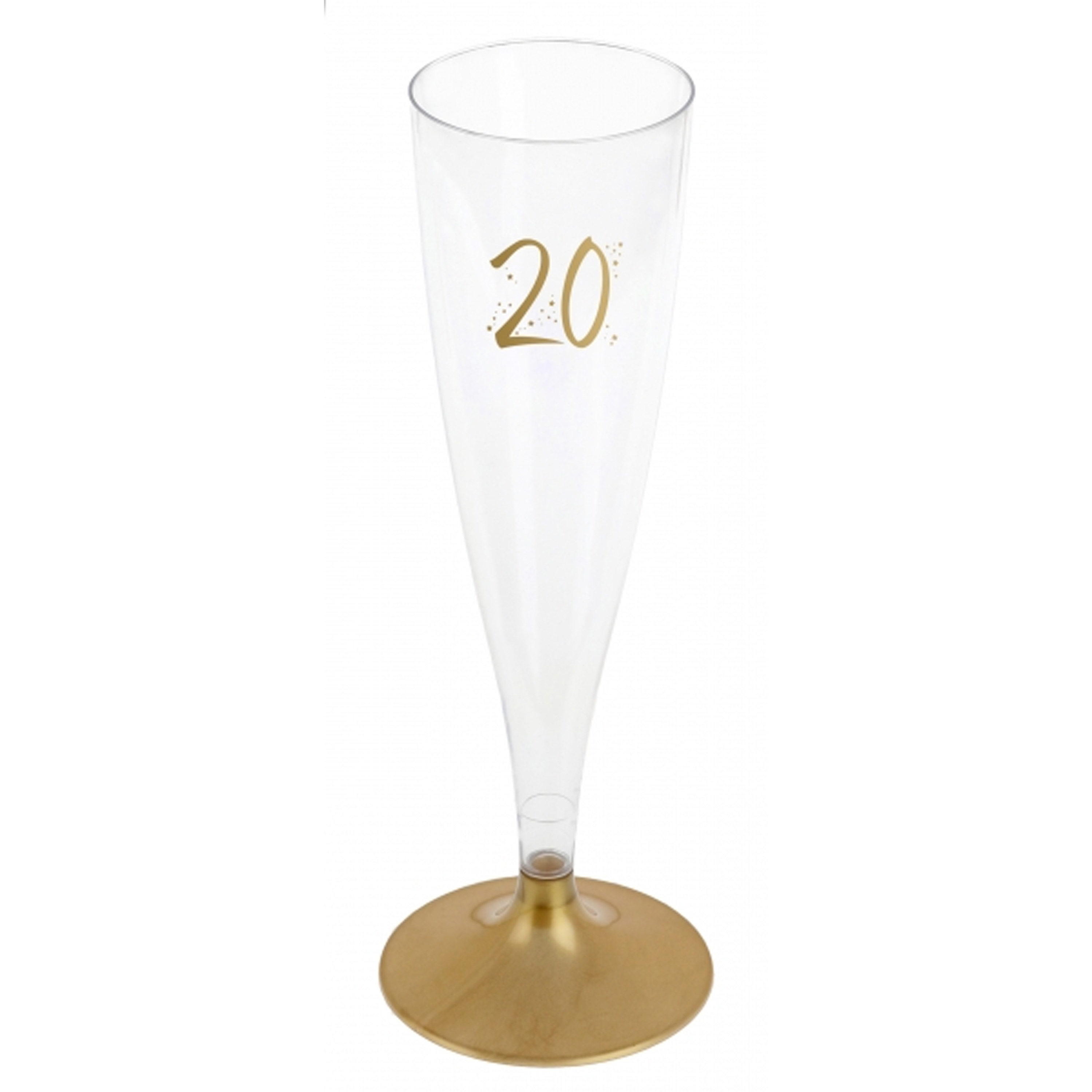 Santex Verjaardag feest champagneglazen leeftijd 6x 20 jaar goud kunststof