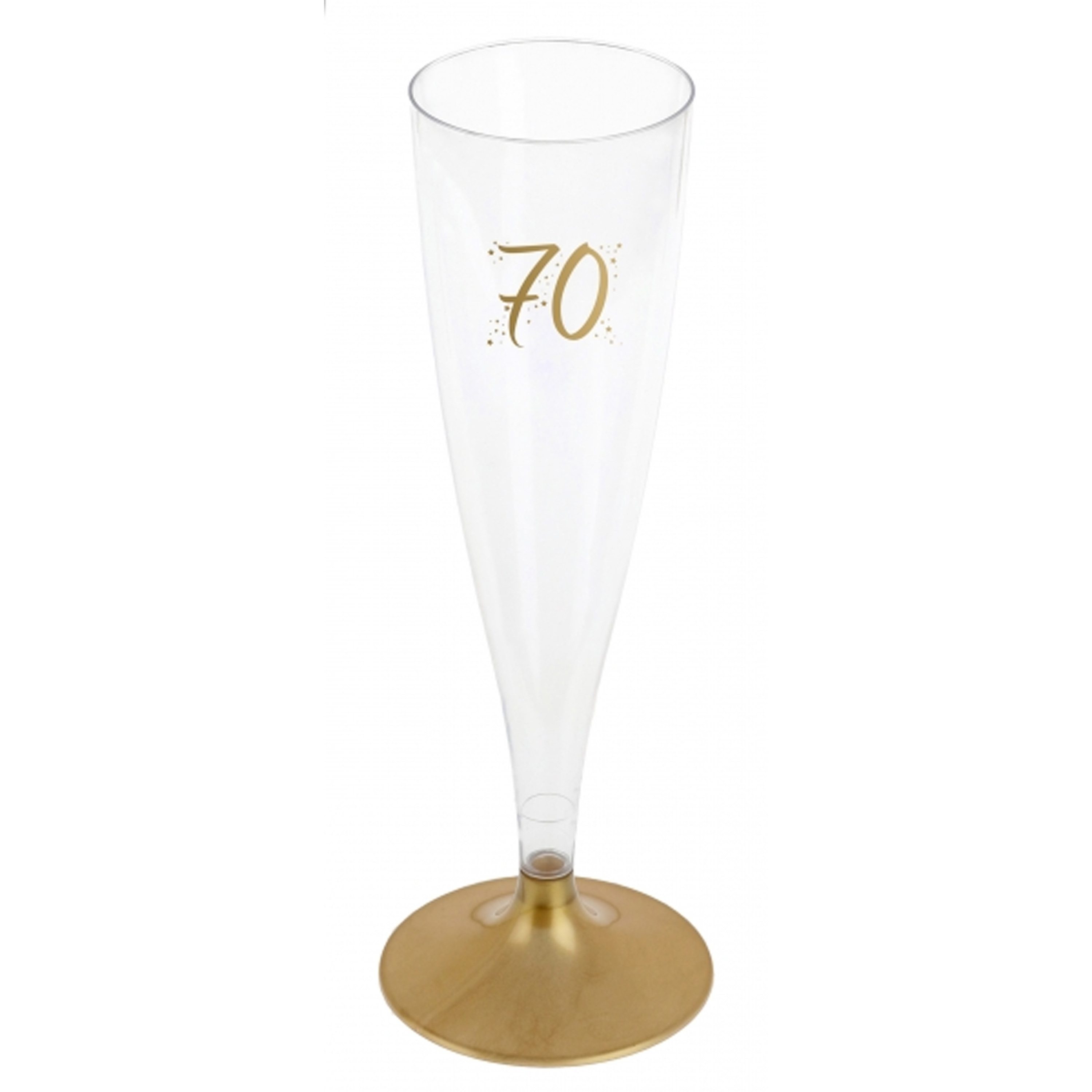 Santex Verjaardag feest champagneglazen leeftijd 6x 70 jaar goud kunststof