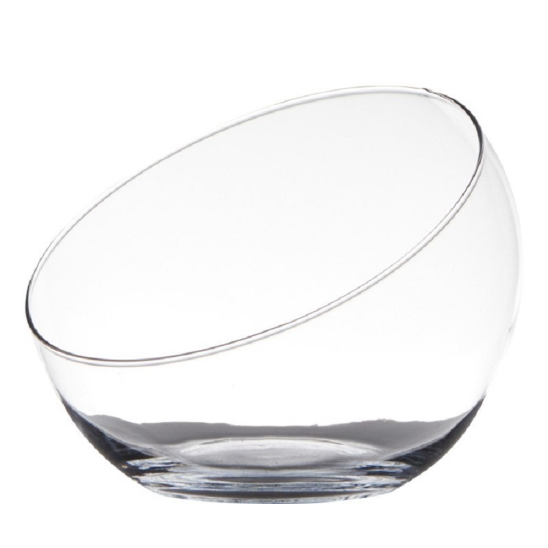 Schuine serveerschaal-fruitschaal van transparant gerecycled glas 20 cm