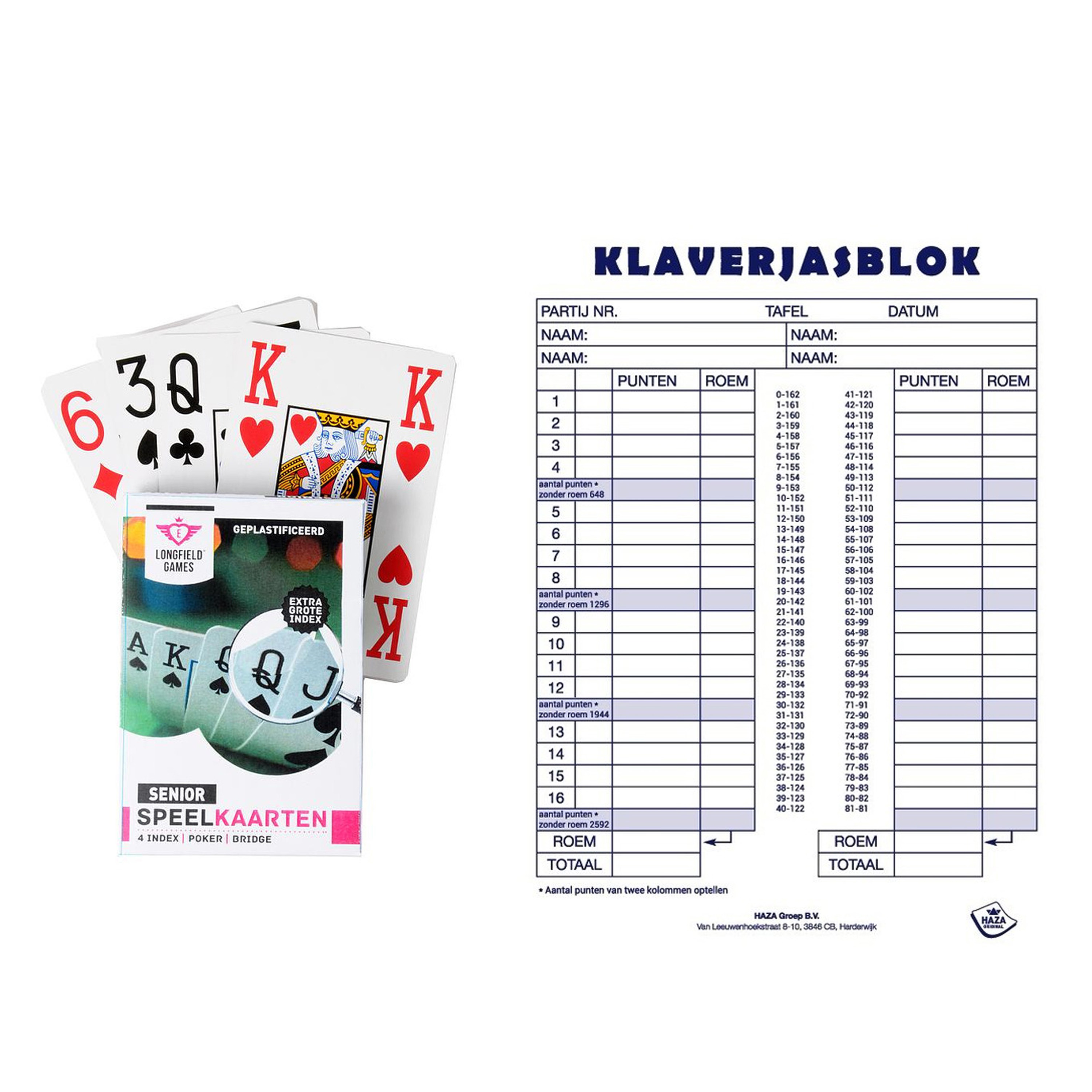 Scoreblok Klaverjassen spel 50 vellen met 2 pakjes speelkaarten