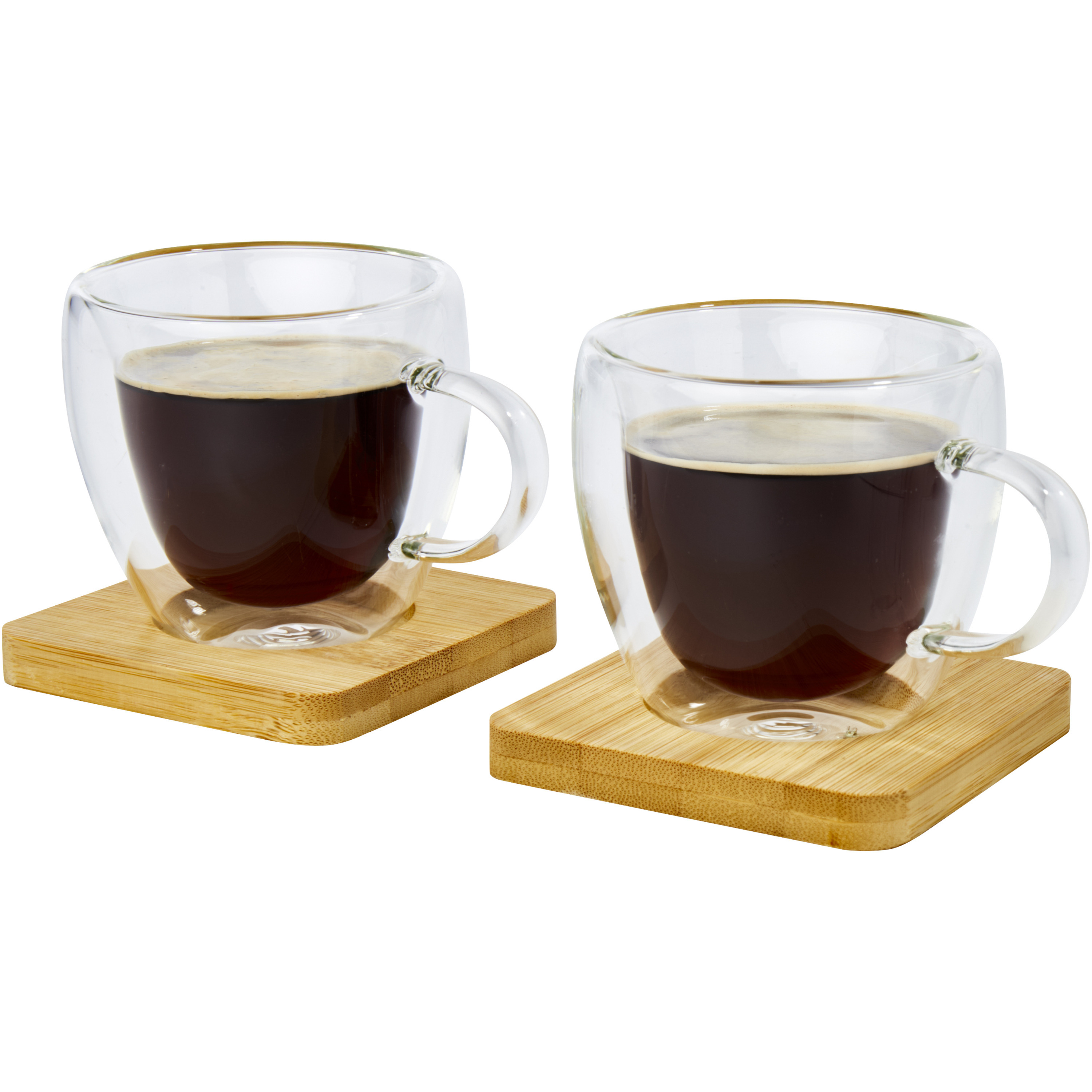 Seasons dubbelwandige koffieglazen 100 ml set van 2x stuks met bamboe onderzetters