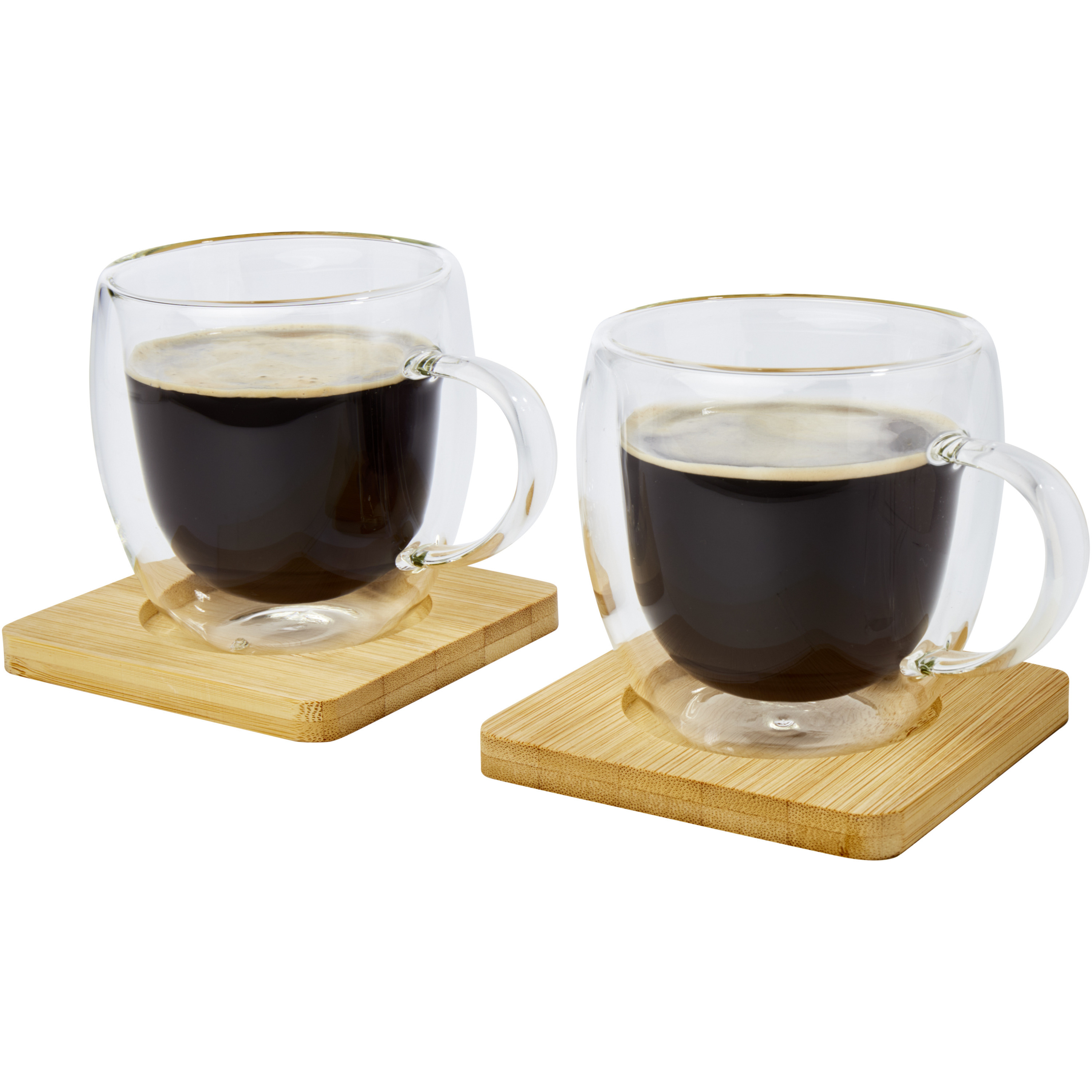 Seasons Dubbelwandige koffieglazen 250 ml set van 2x stuks met bamboe onderzetters