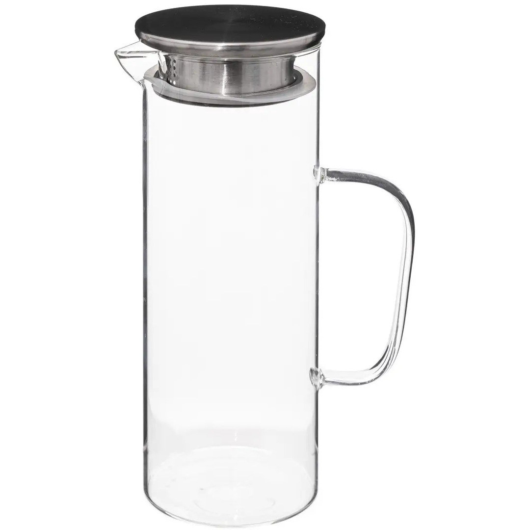 Secret de Gourmet Water Karaf-Schenkkan met rvs dop glas 1.1 Liter - D9 x H22 cm
