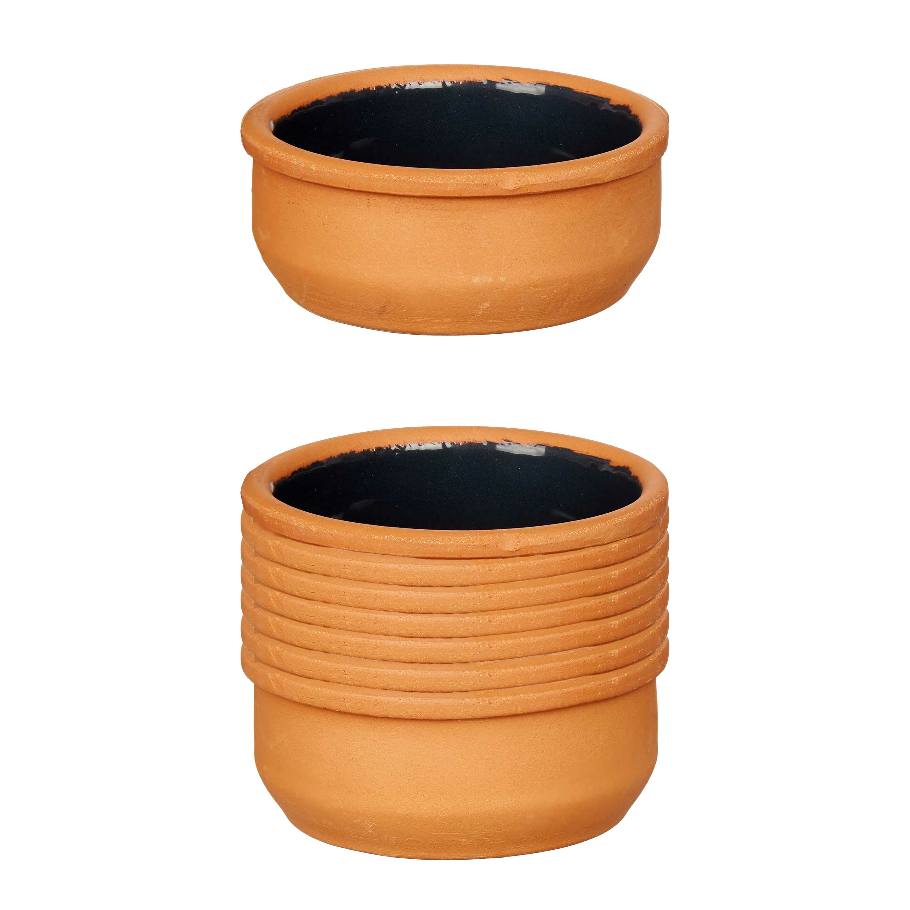 Set 12x tapas-creme brulee serveer schaaltjes terracotta-zwart 8x4 cm