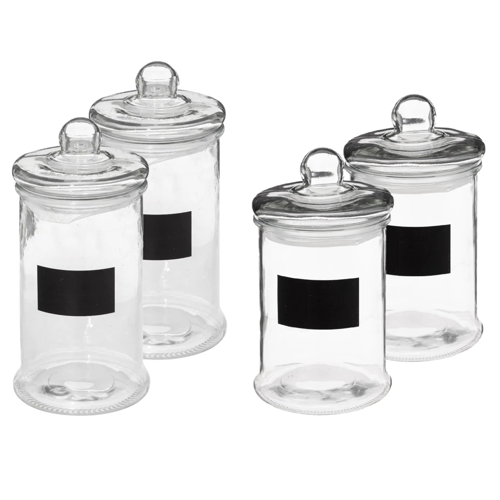 Set met 4x glazen voorraadpotten 1,2L en 1,6L met krijtvlak