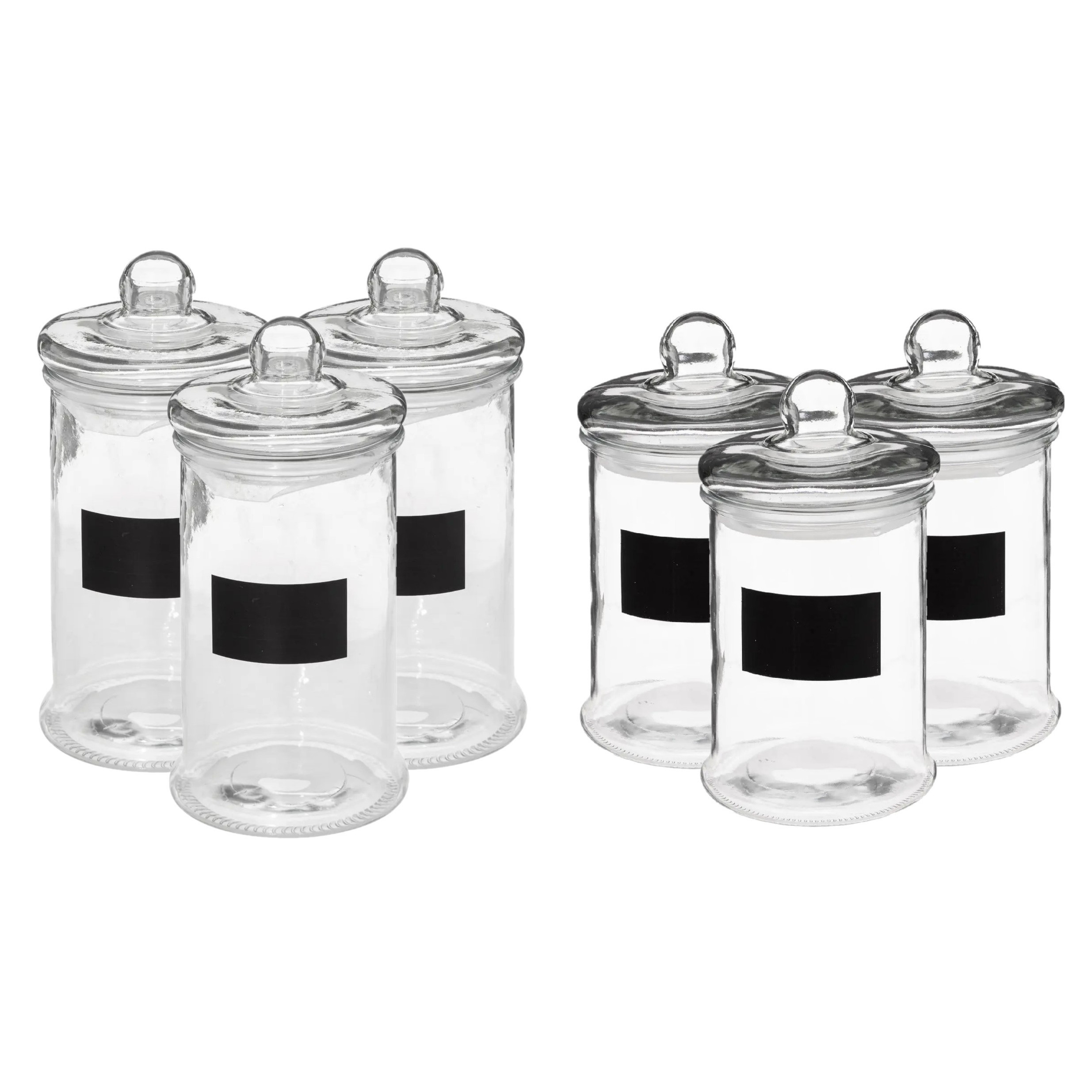 Set met 6x glazen voorraadpotten 1,2L en 1,6L met krijtvlak