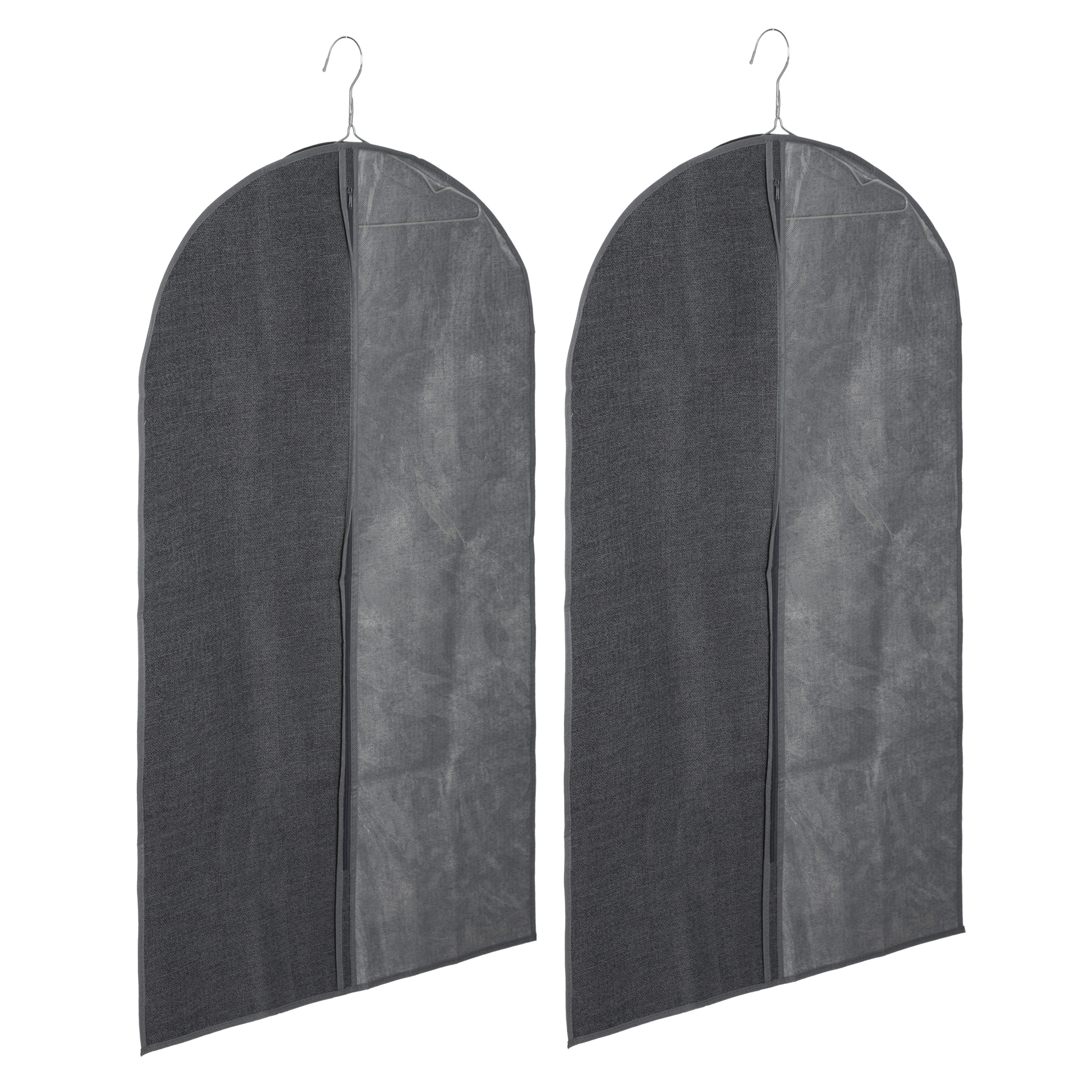 Set van 10x stuks kleding-beschermhoes linnen grijs 100 cm inclusief kledinghangers