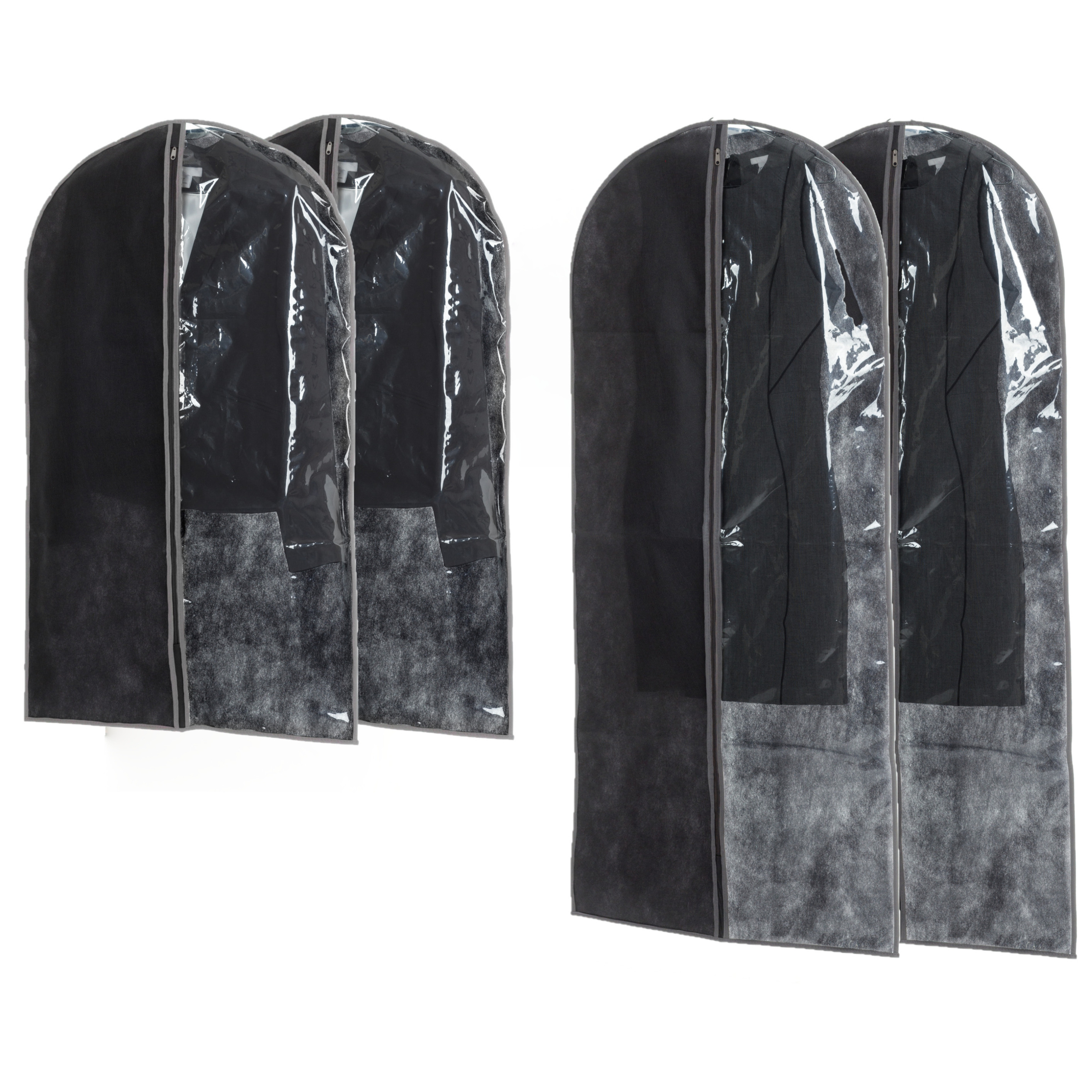 Set van 10x stuks kledinghoezen grijs 135-100 cm inclusief kledinghangers