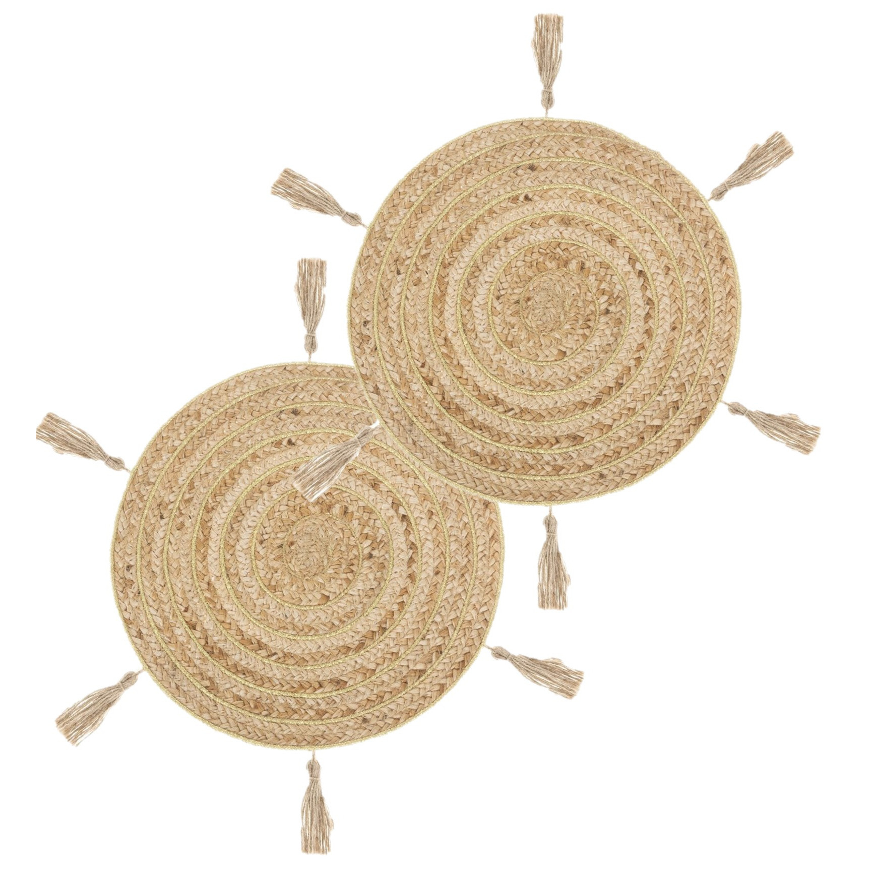 Set van 10x stuks ronde placemats raffia met franjes naturel 38 cm