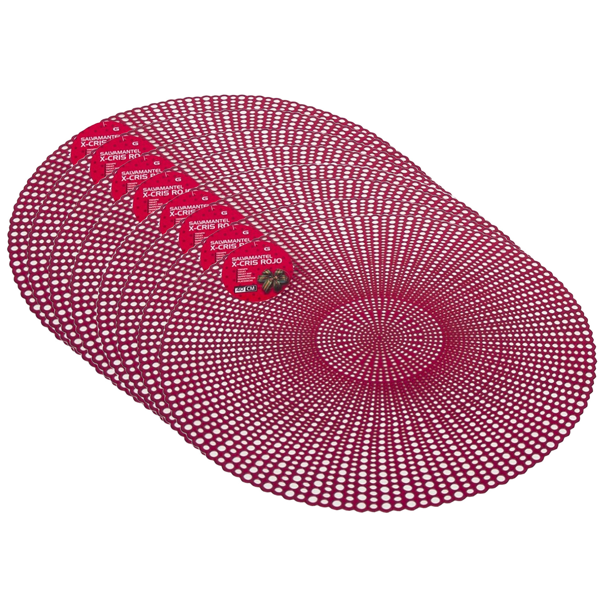 Set van 12x stuks ronde kunststof dinner placemats rood-kleur met diameter 40 cm