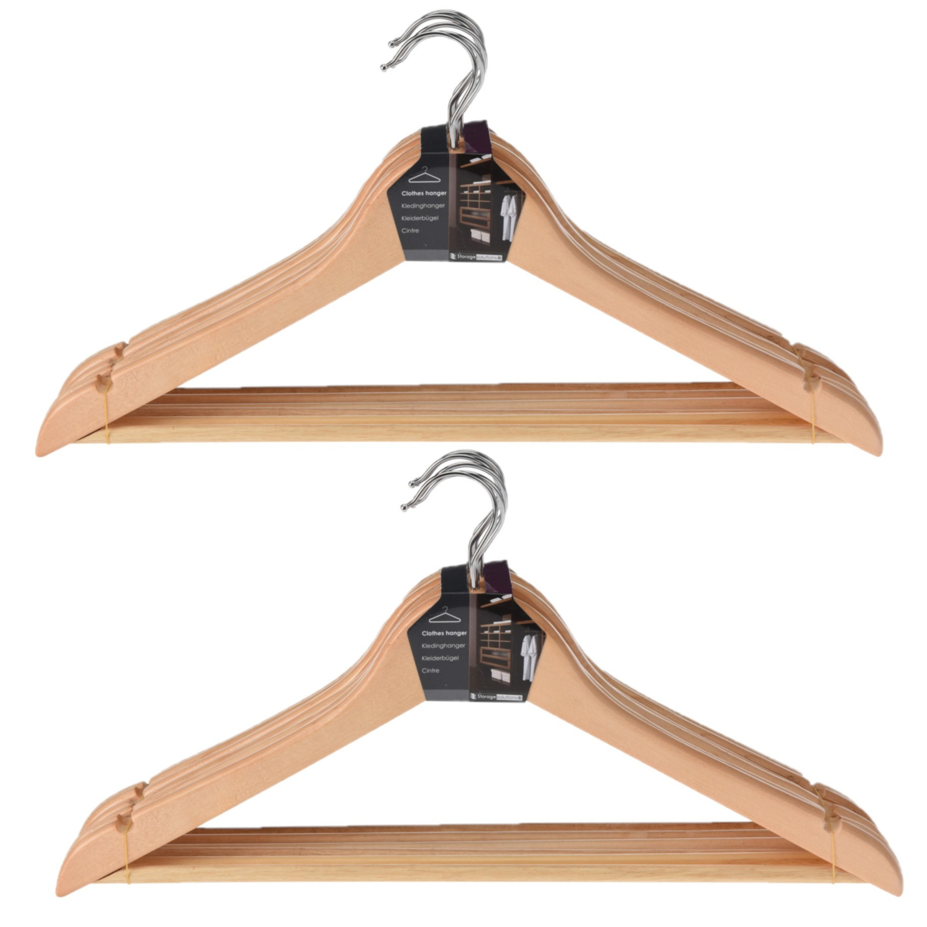 Set van 18x houten kledinghangers met broekstang