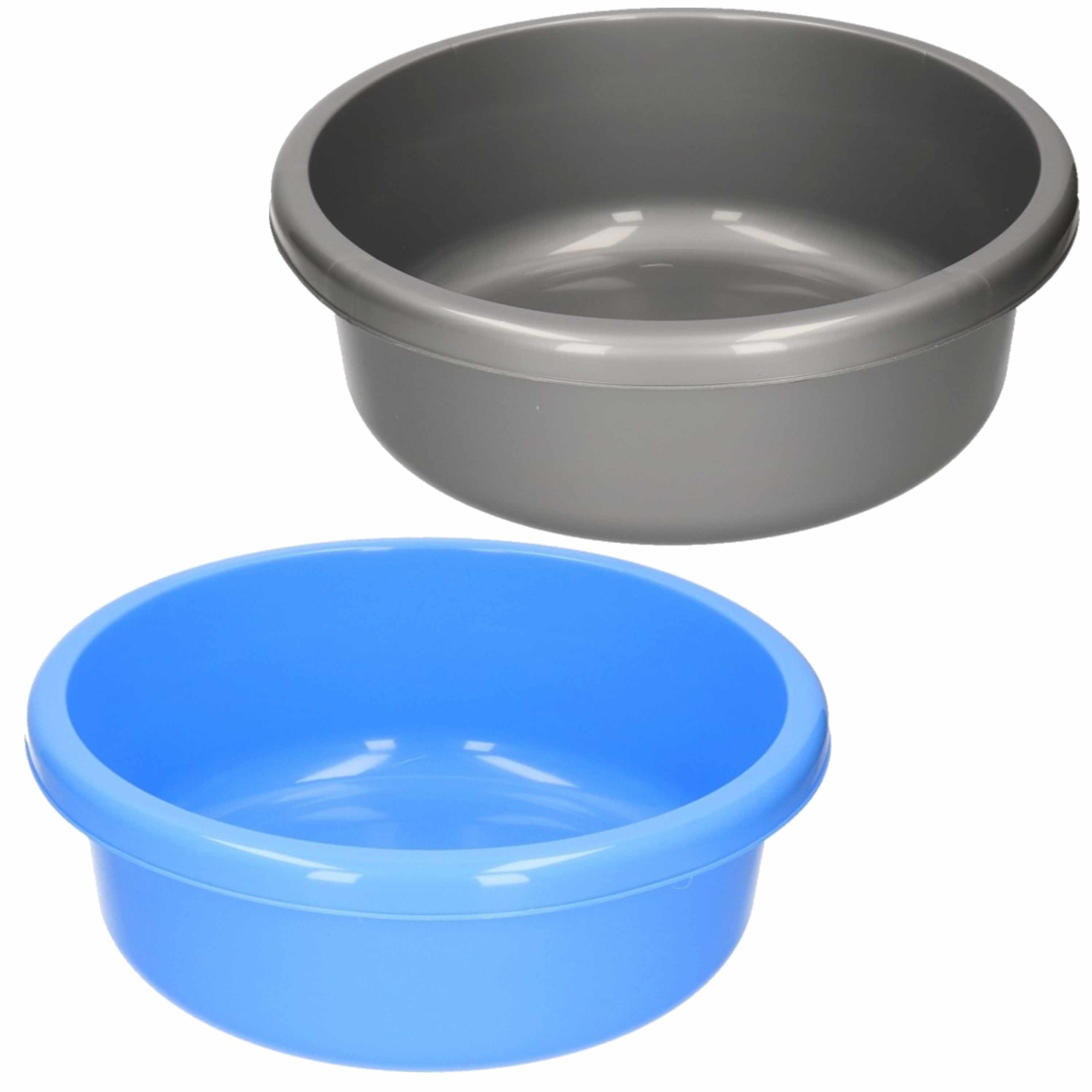 Set van 2 ronde afwasteiltjes 9 liter in de kleuren blauw en grijs 36 x 13 cm