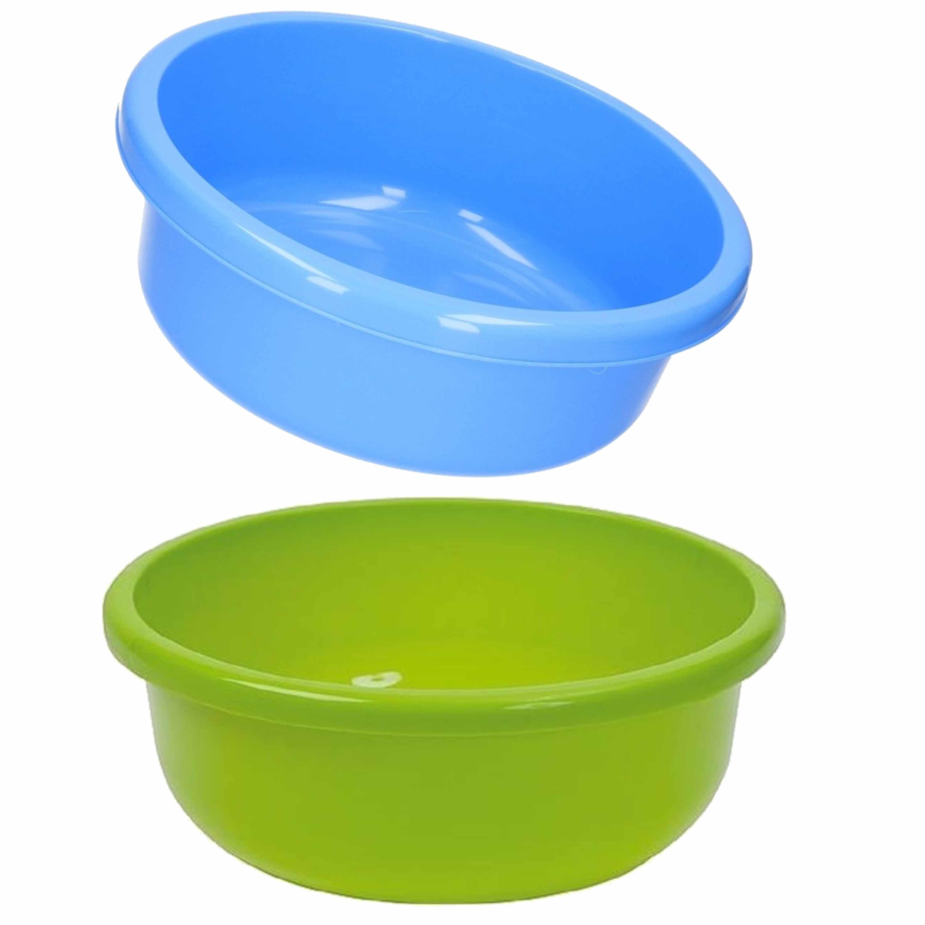 Set van 2 ronde afwasteiltjes 9 liter in de kleuren blauw en groen 36 x 13 cm