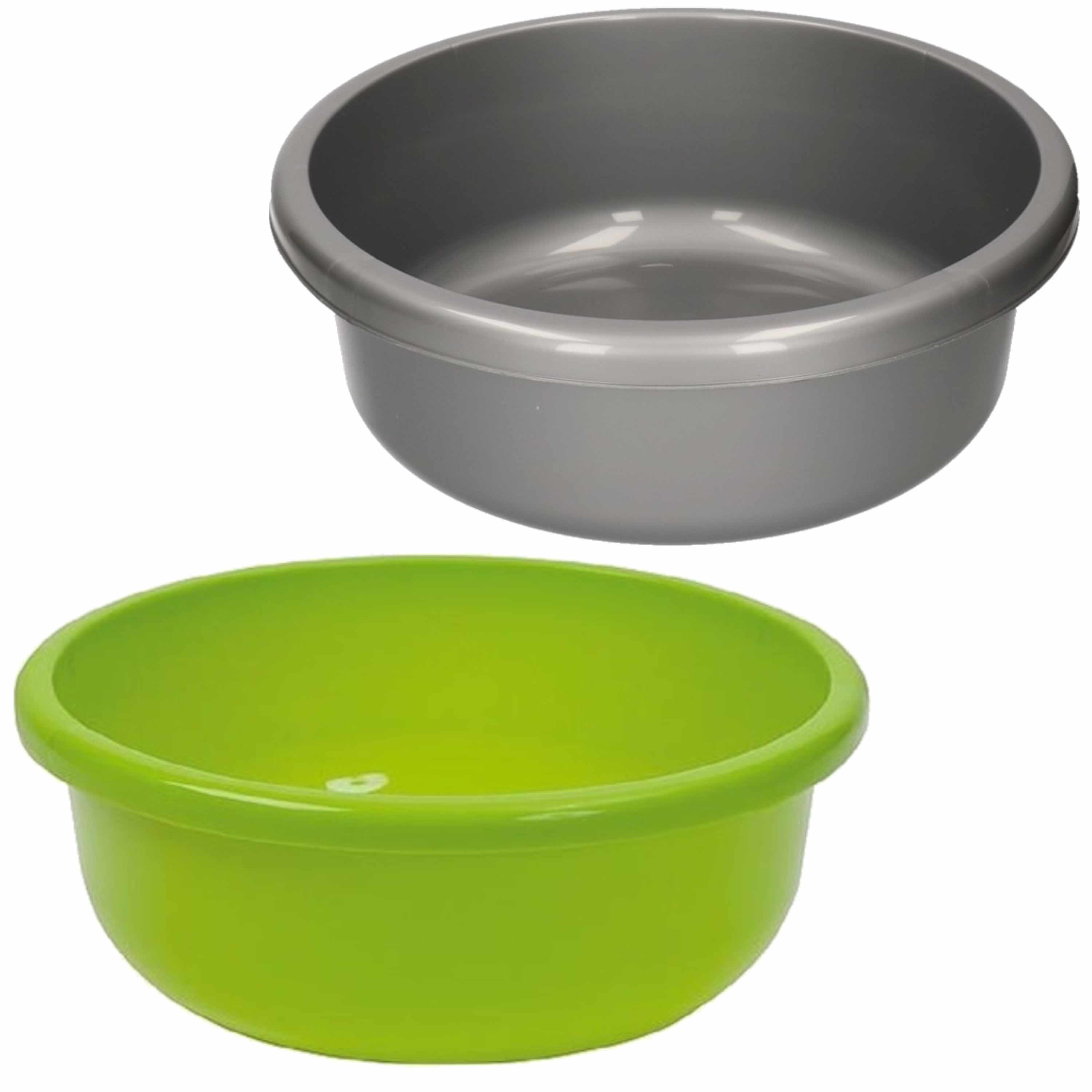 Set van 2 ronde afwasteiltjes 9 liter in de kleuren groen en grijs 36 x 13 cm