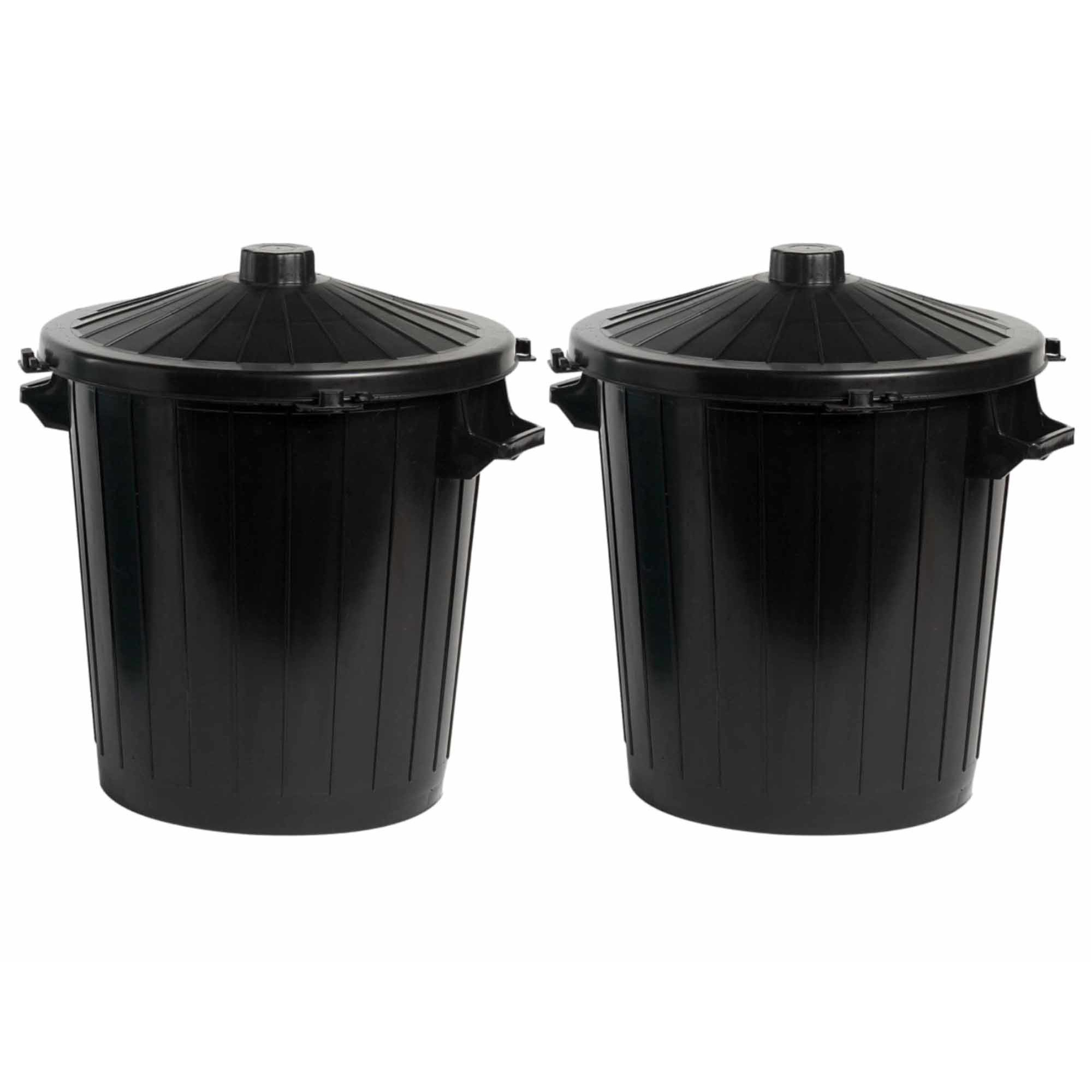 Set van 2x Afvalemmer-afvalbak zwart met deksel 80 liter
