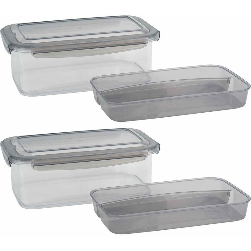 Set van 2x antraciete lunchbox met bestek bakje 1,9 liter