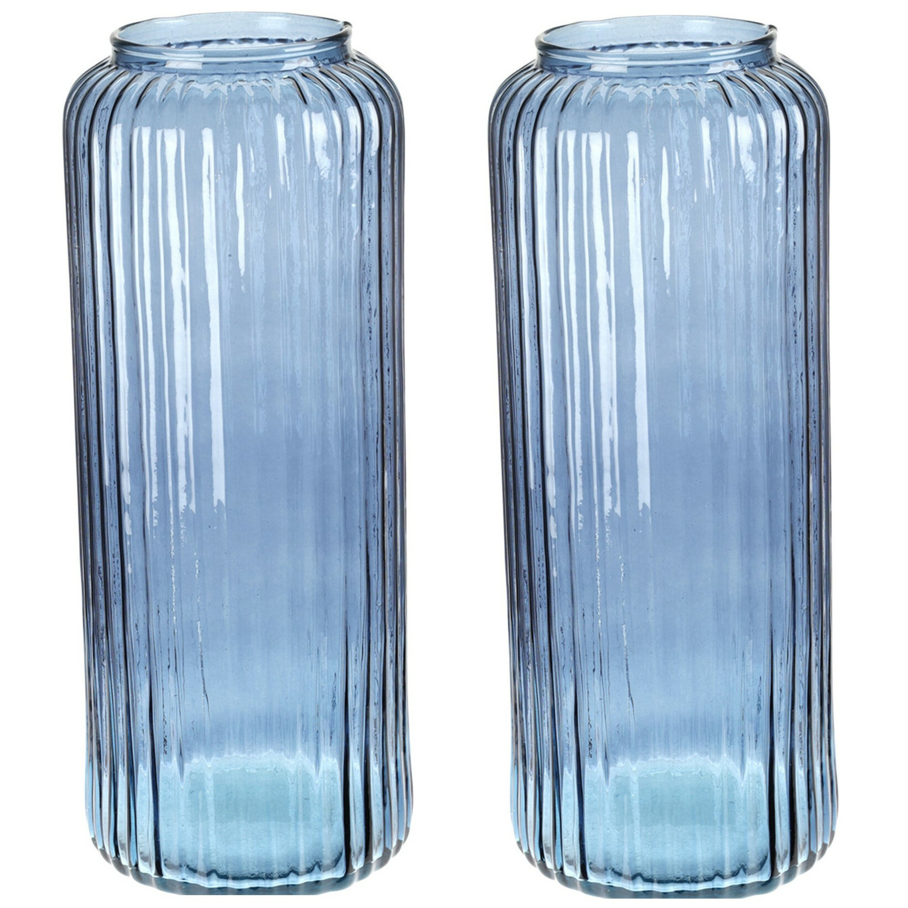 Set van 2x Excellent Houseware glazen vaas-bloemen vazen blauw 15 x 37 cm