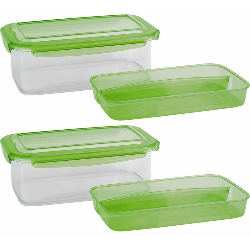 Set van 2x groene lunchbox met bestek bakje 1,9 liter