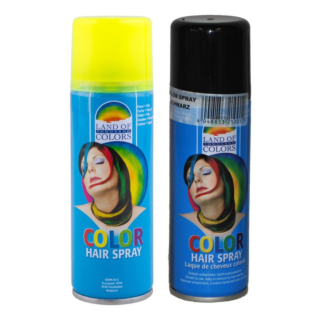 Set van 2x kleuren haarverf-haarspray van 111 ml Zwart en Fluor Geel