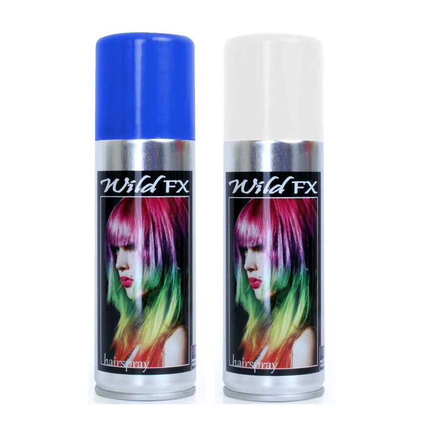 Set van 2x kleuren haarverf-haarspray van 125 ml Blauw en Wit
