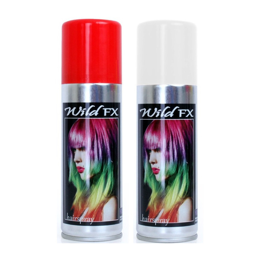 Set van 2x kleuren haarverf-haarspray van 125 ml Rood en Wit