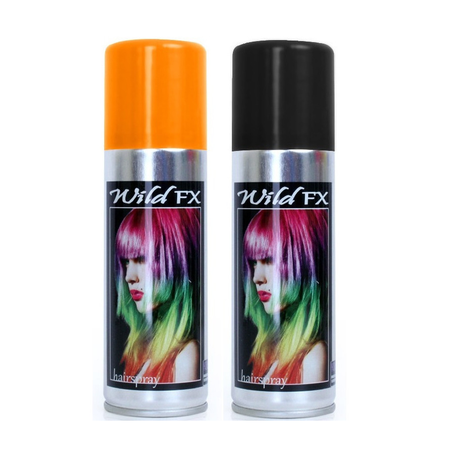 Set van 2x kleuren haarverf-haarspray van 125 ml Zwart en Oranje