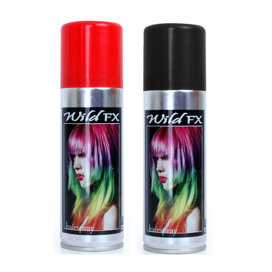 Set van 2x kleuren haarverf-haarspray van 125 ml Zwart en Rood